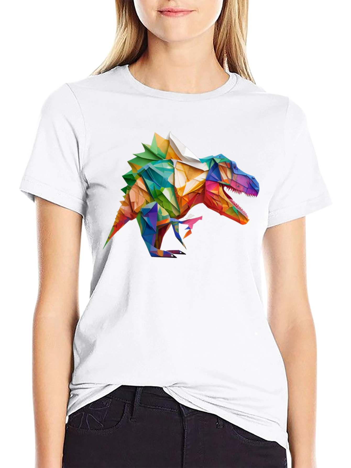 Geometric Dinosaur Graphic T-Shirt - Black