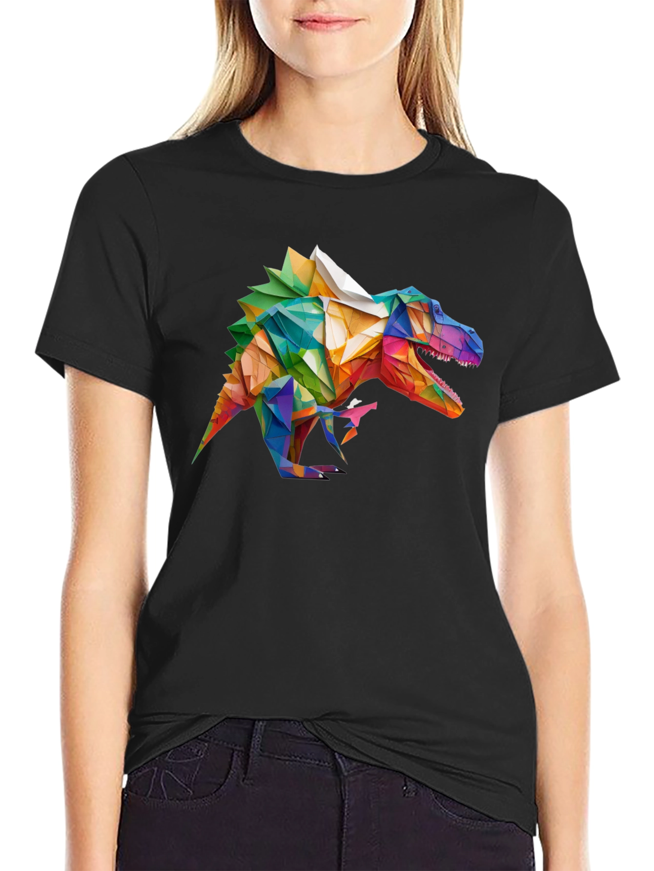 Geometric Dinosaur Graphic T-Shirt - Black