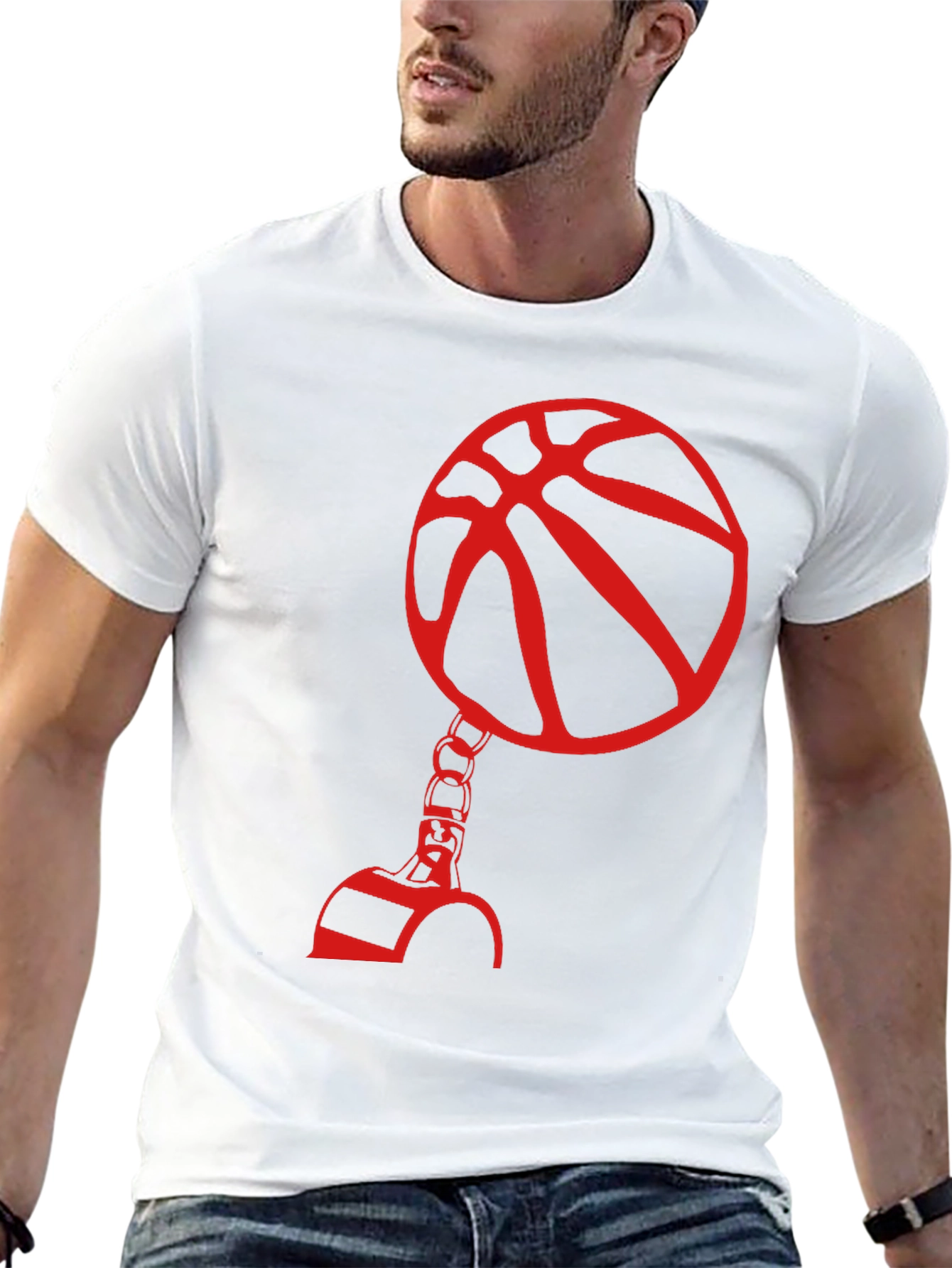 Red Basketball Graphic Print Black T-Shirt