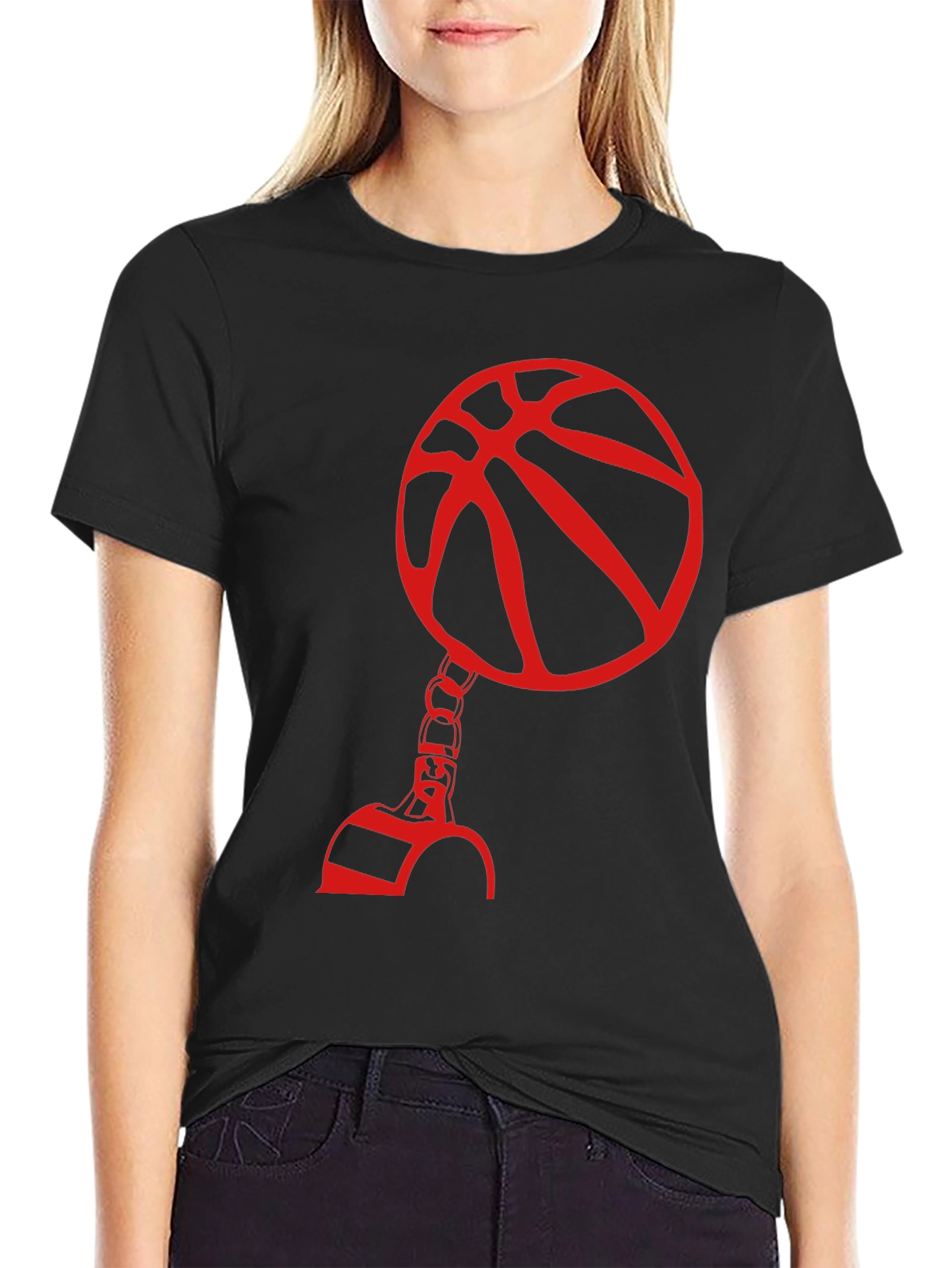 Red Basketball Graphic Print Black T-Shirt