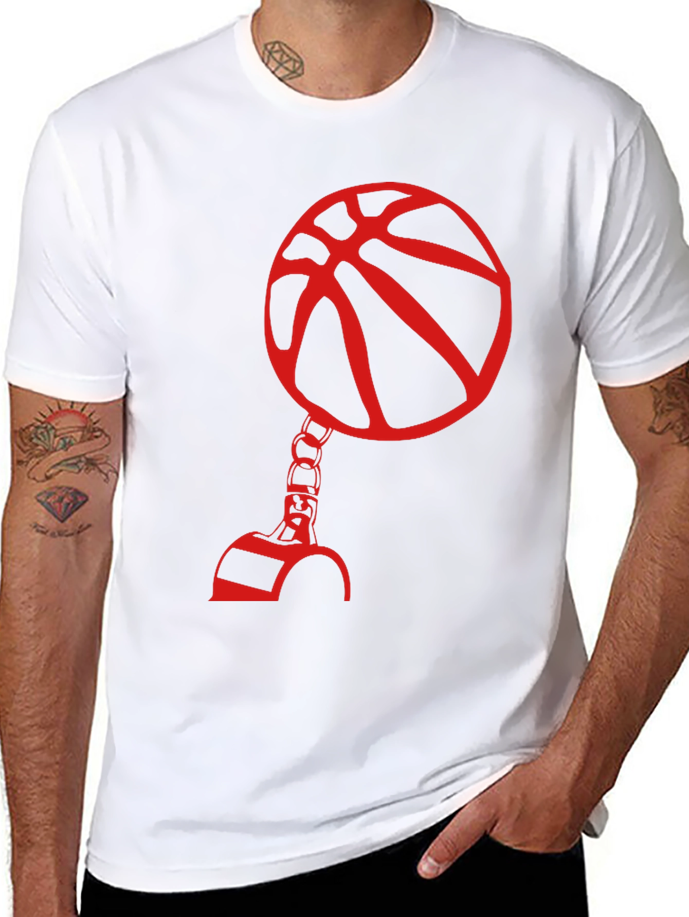 Red Basketball Graphic Print Black T-Shirt