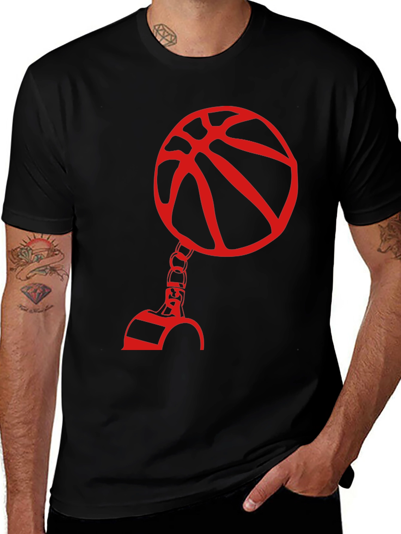 Red Basketball Graphic Print Black T-Shirt