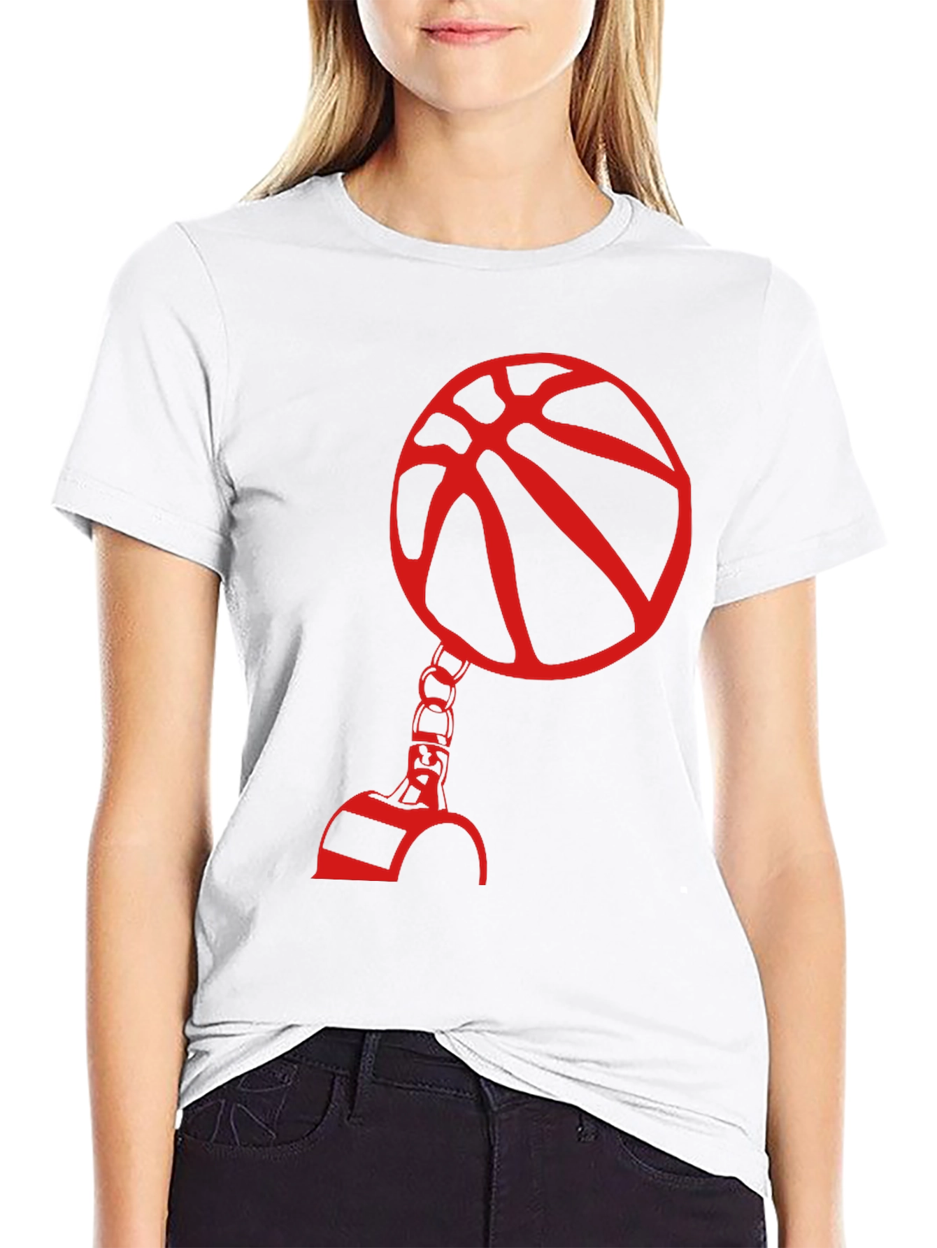 Red Basketball Graphic Print Black T-Shirt