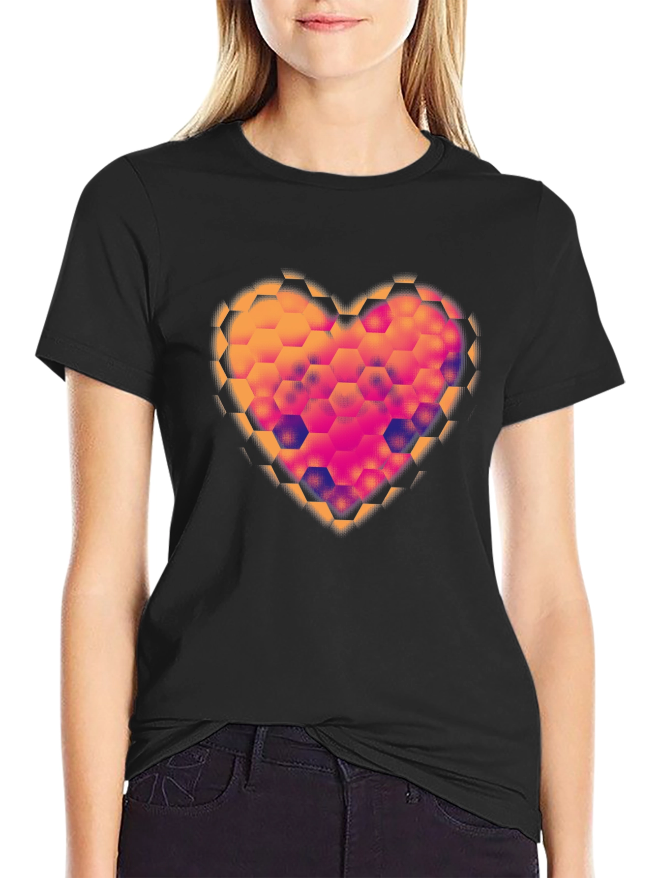 Geometric Heart Black T-Shirt