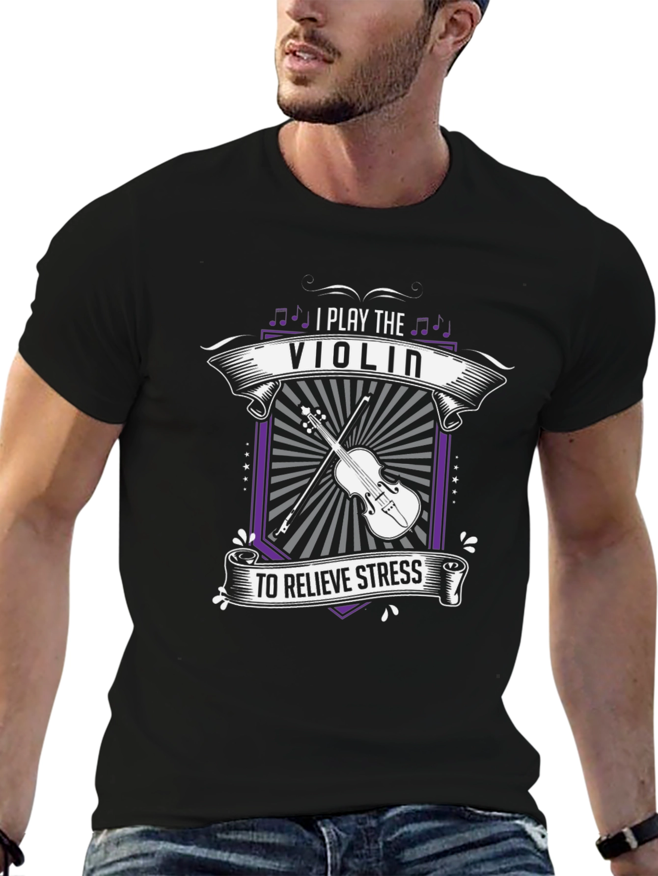 I Play the Violin to Relieve Stress Black T-Shirt