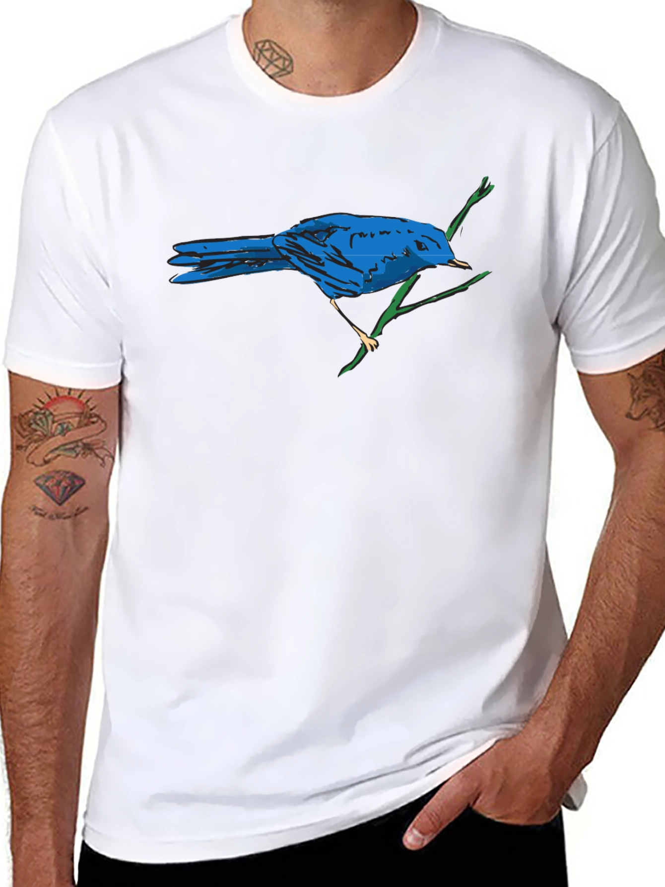 Blue Bird Graphic Print T-Shirt