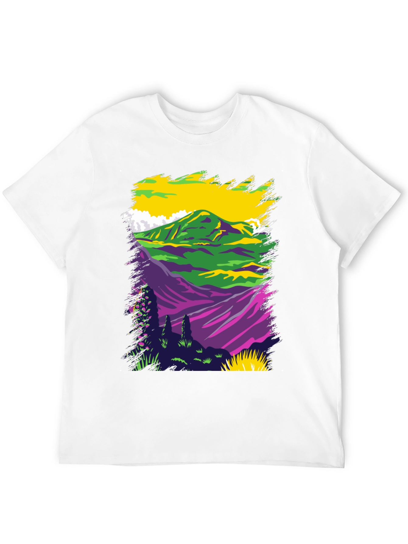 Vibrant Mountain Scene Graphic Tee - Black