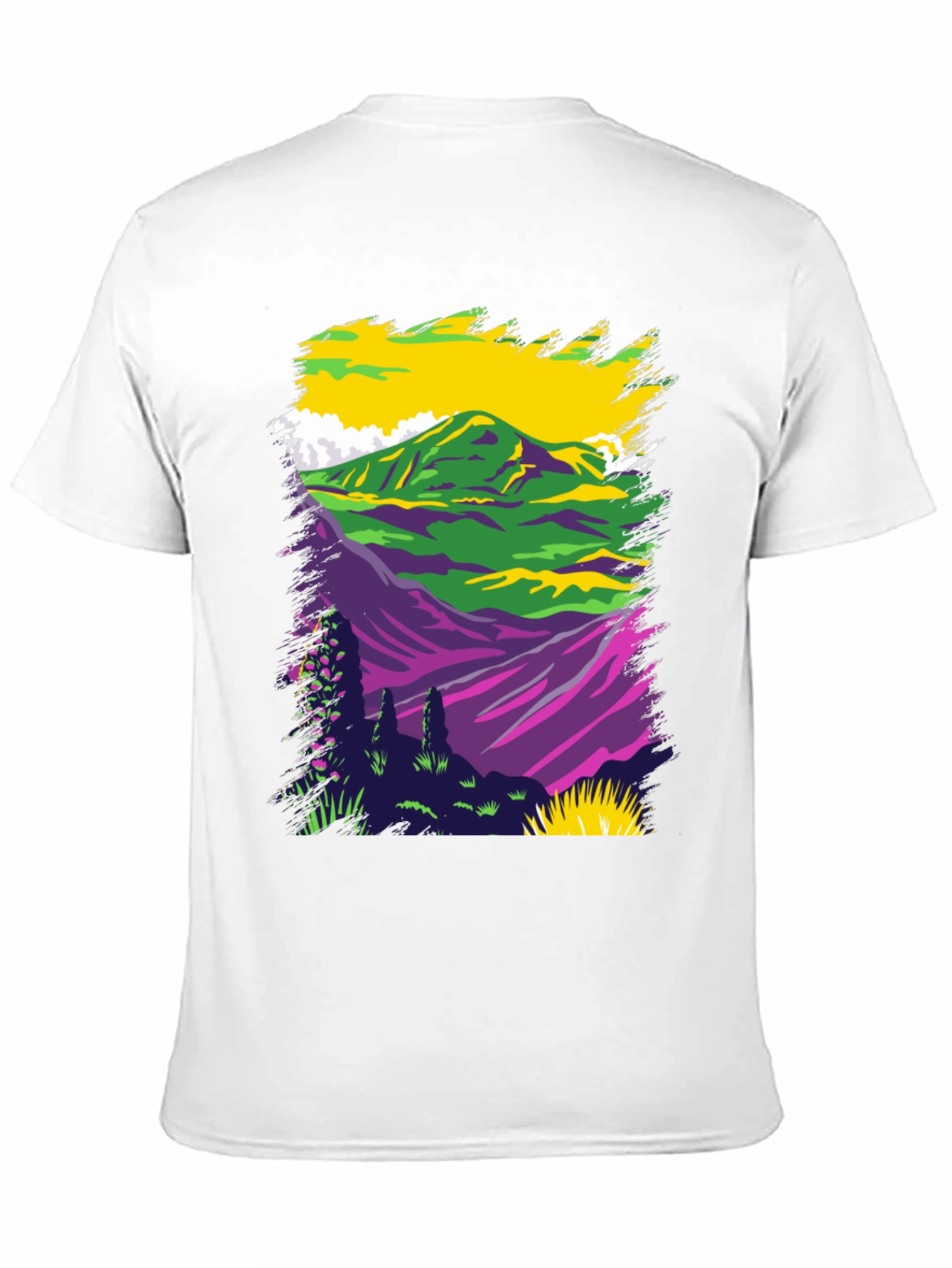 Vibrant Mountain Scene Graphic Tee - Black