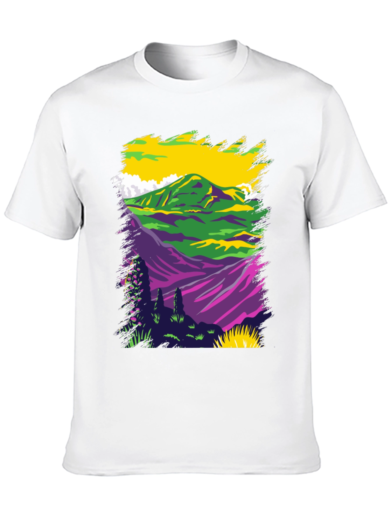 Vibrant Mountain Scene Graphic Tee - Black