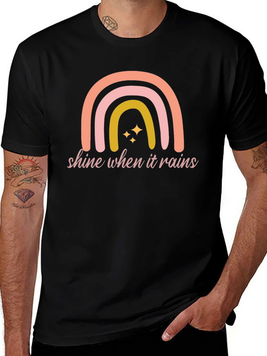 Shine When It Rains Graphic Tee - Trendy Rainbow Design