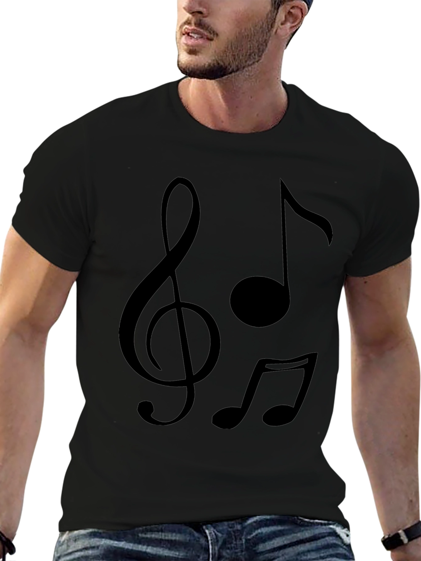 Musical Notes Graphic T-Shirt - Black Crew Neck Tee