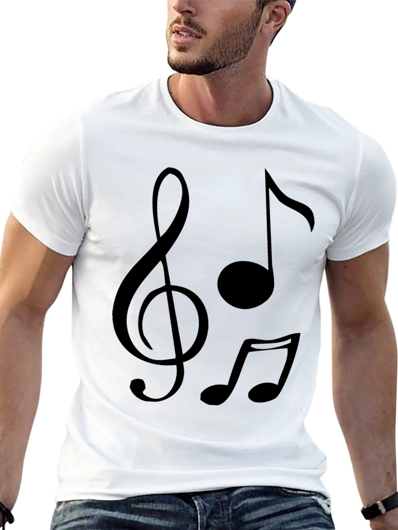 Musical Notes Graphic T-Shirt - Black Crew Neck Tee