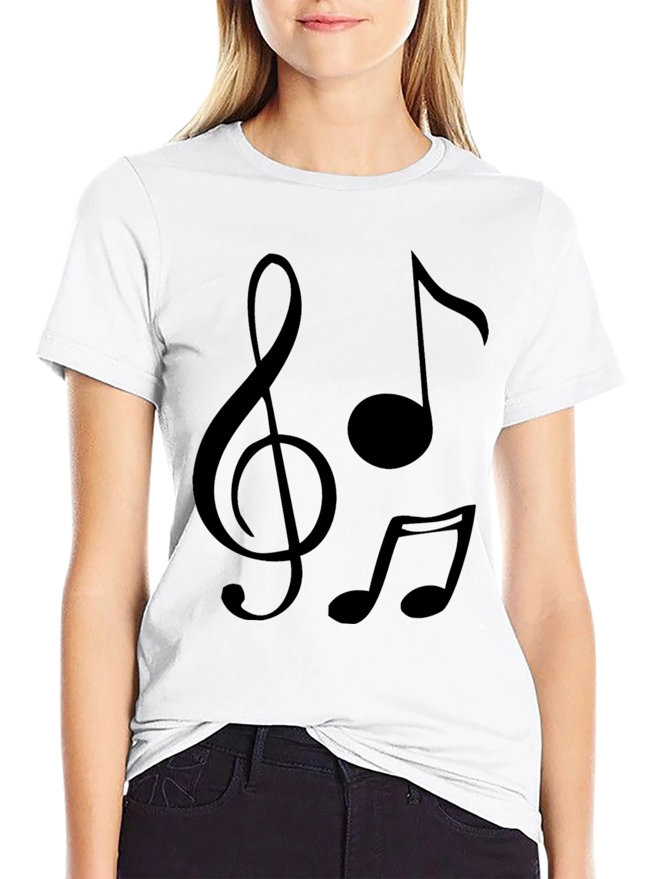 Musical Notes Graphic T-Shirt - Black Crew Neck Tee