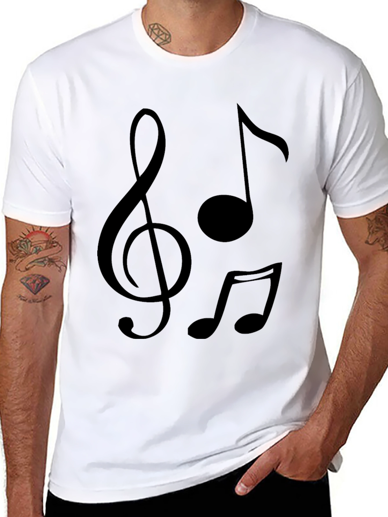 Musical Notes Graphic T-Shirt - Black Crew Neck Tee