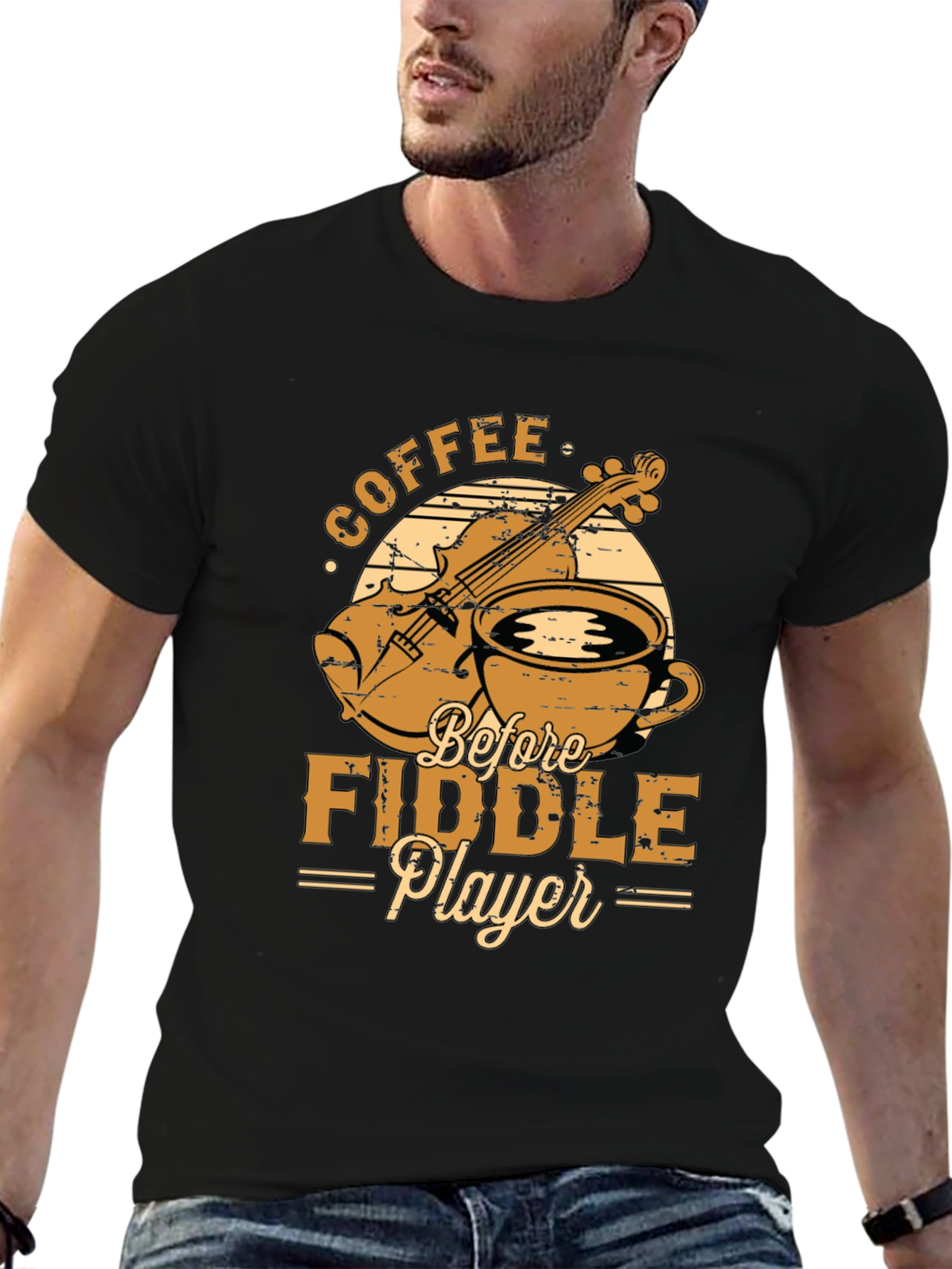Coffee Before Fiddle Player Black T-Shirt
