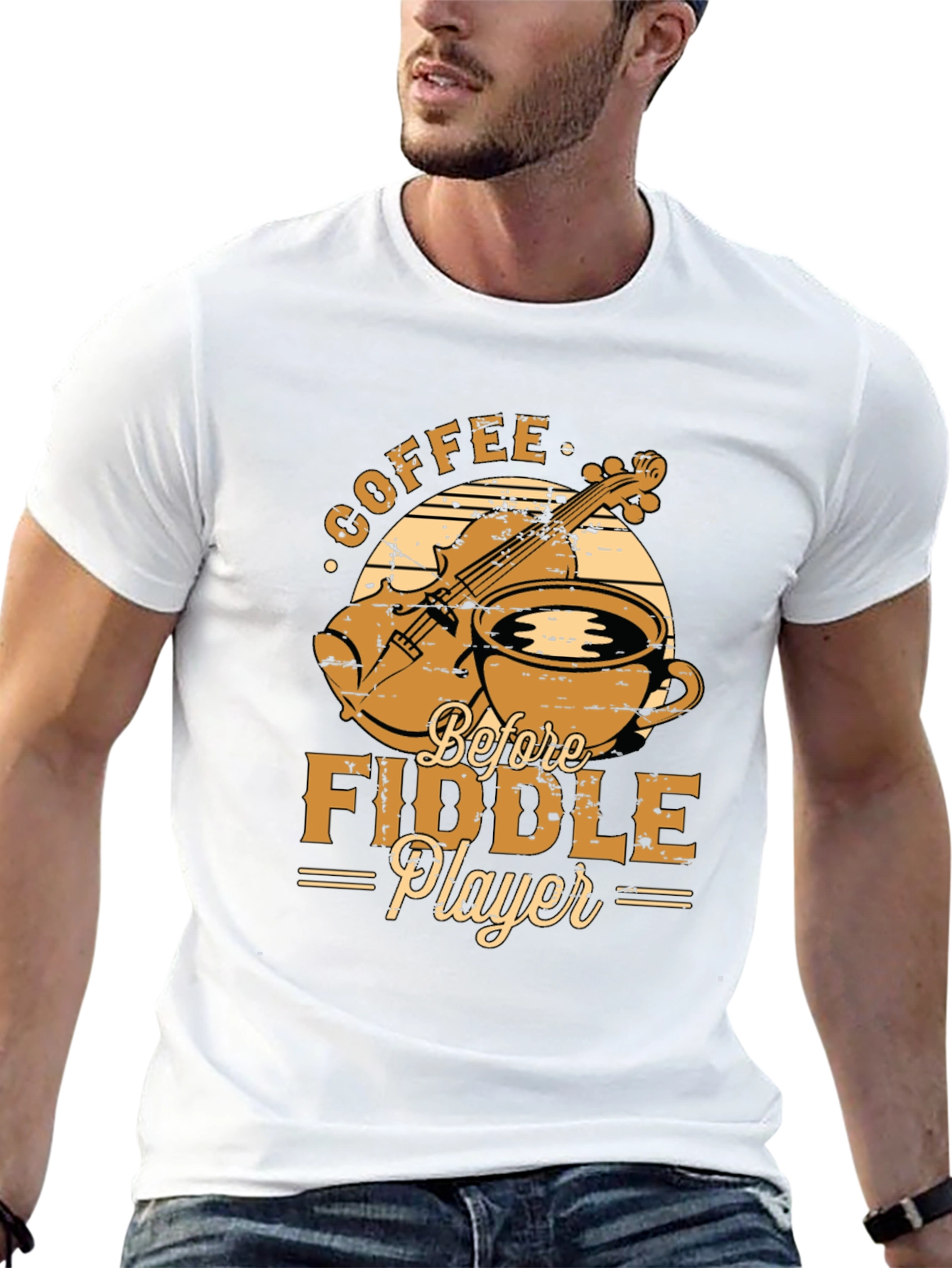 Coffee Before Fiddle Player Black T-Shirt