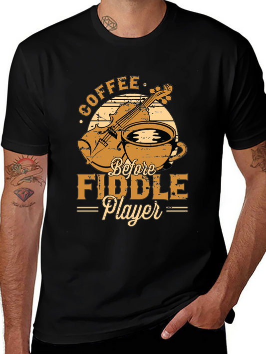 Coffee Before Fiddle Player Black T-Shirt