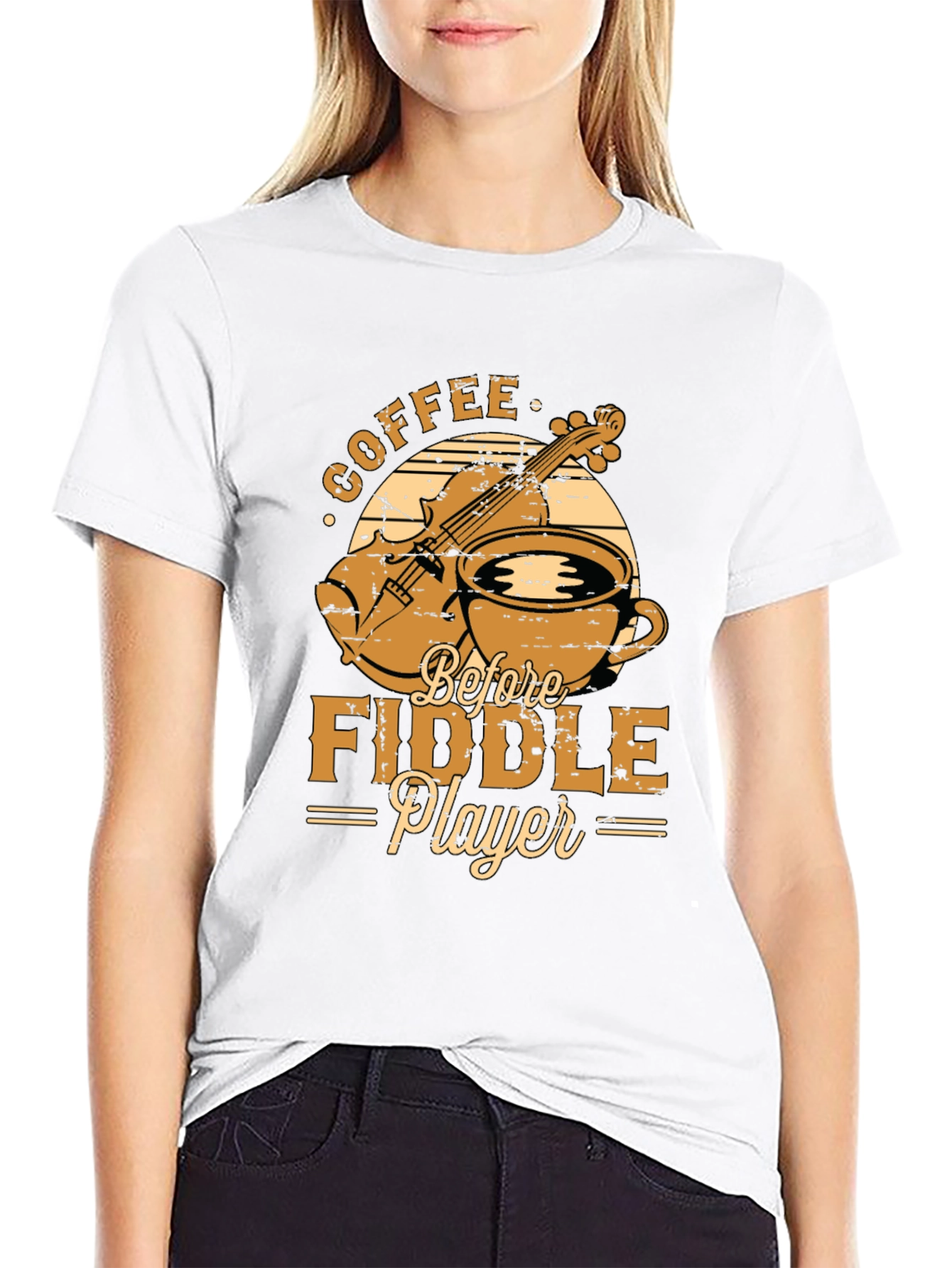 Coffee Before Fiddle Player Black T-Shirt
