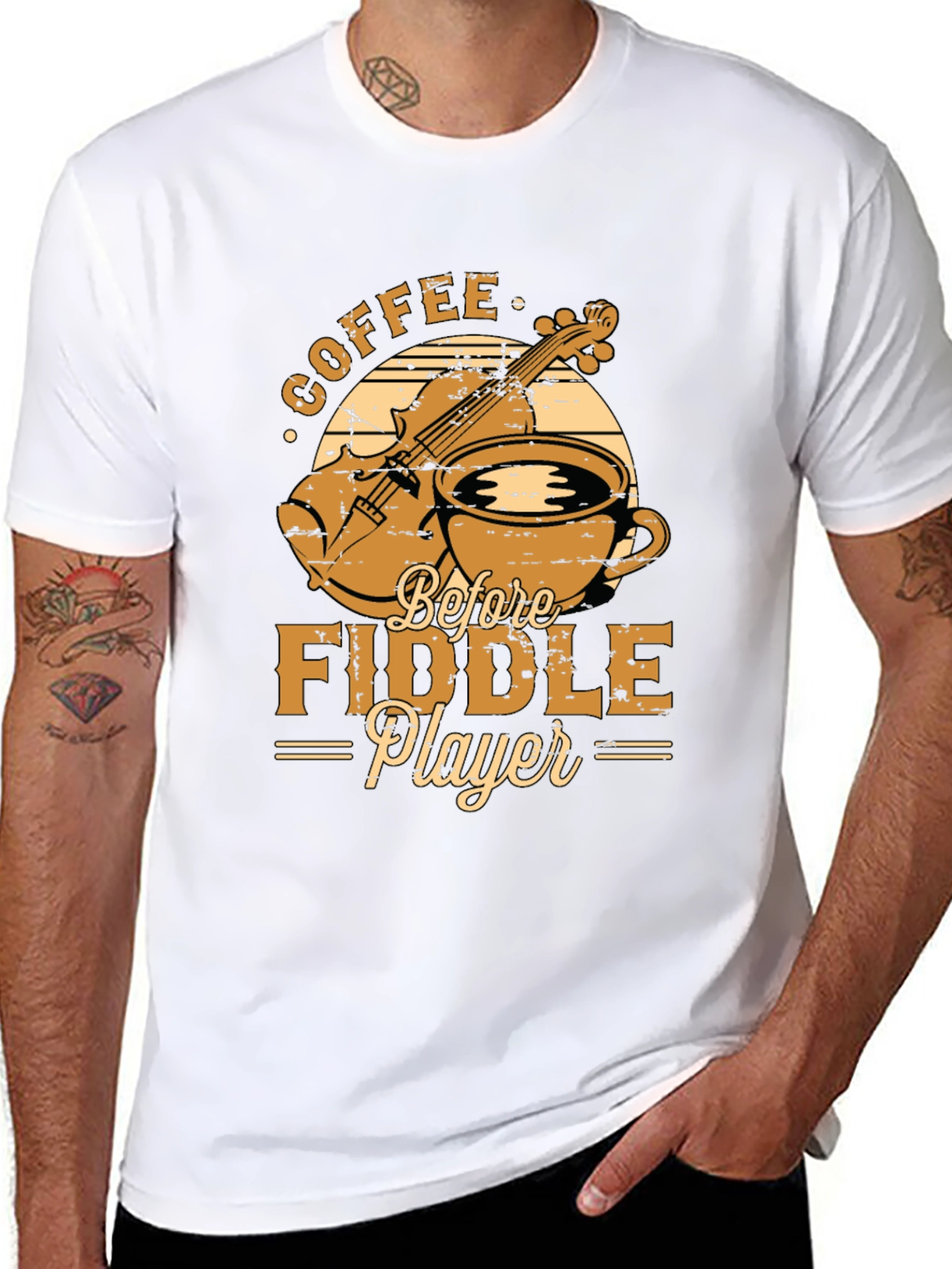 Coffee Before Fiddle Player Black T-Shirt