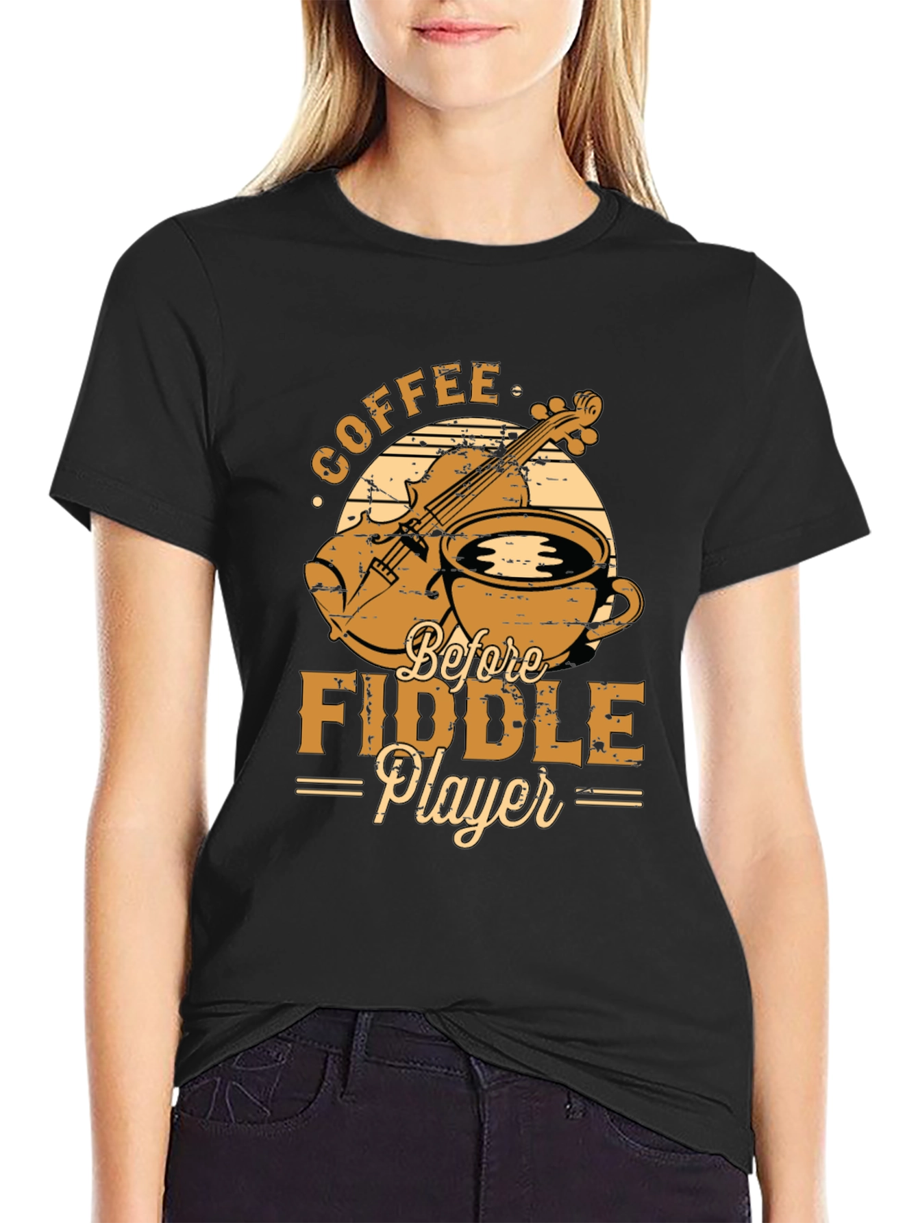 Coffee Before Fiddle Player Black T-Shirt