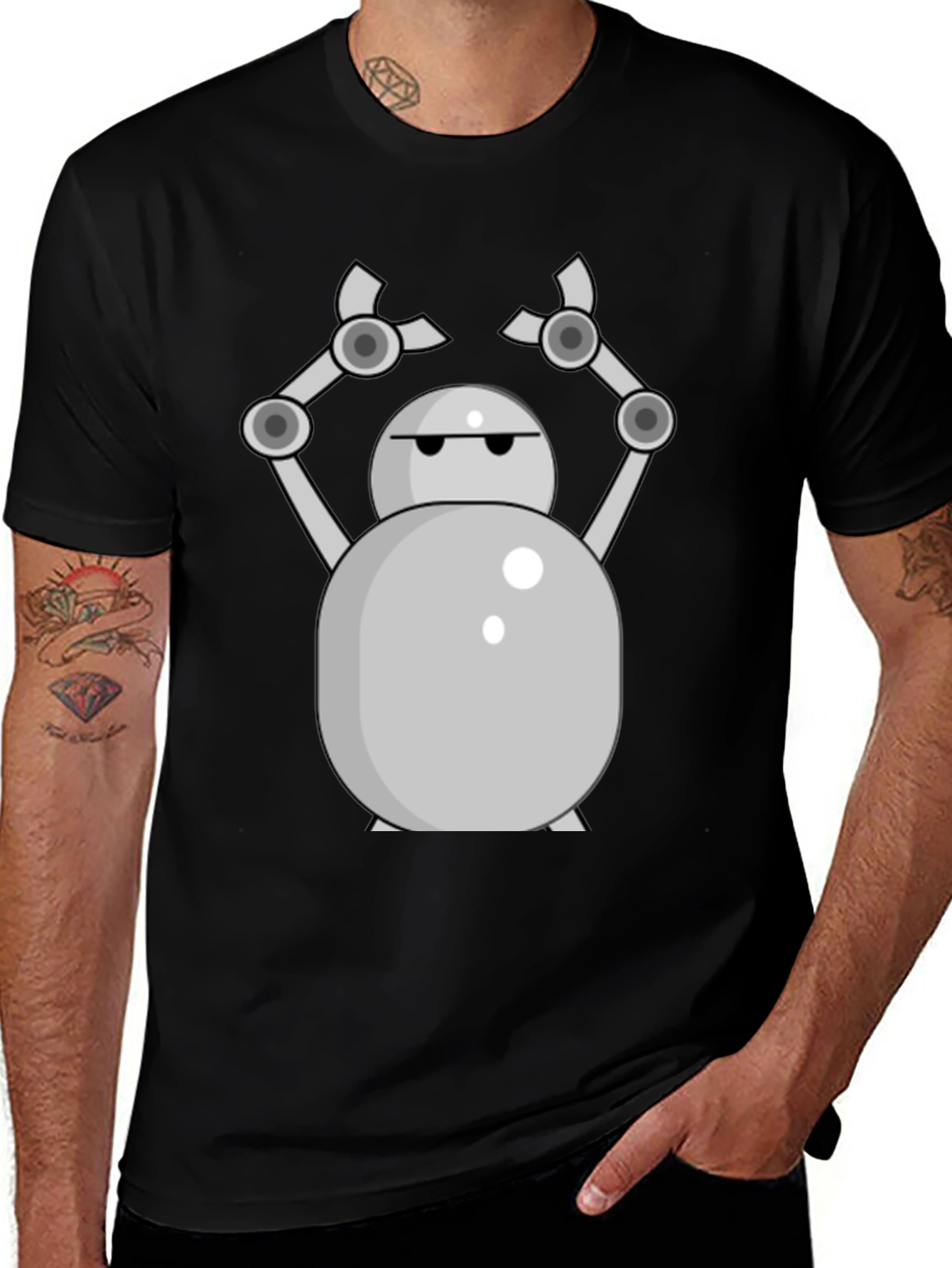 Cool Robot Graphic T-Shirt - Black