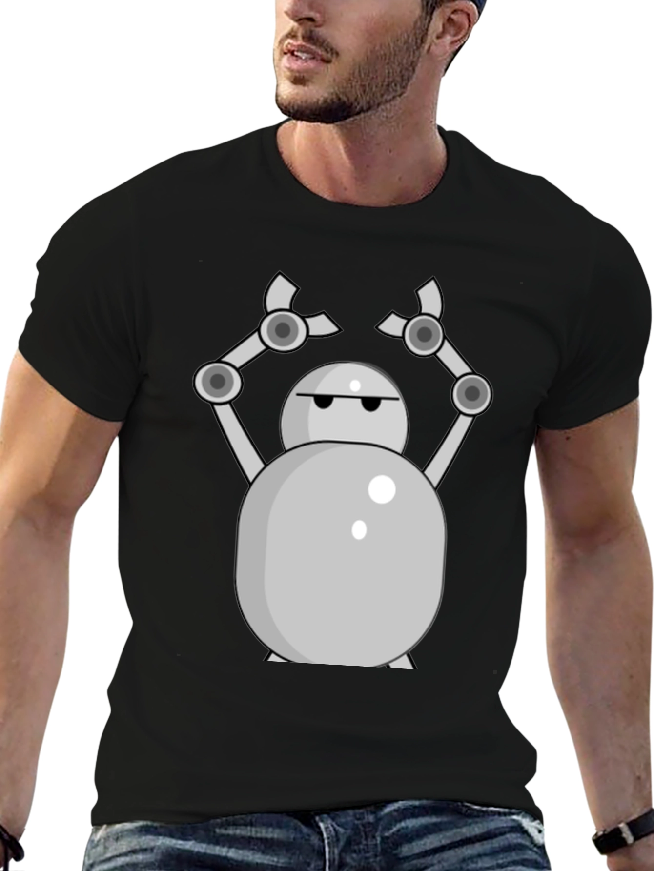 Cool Robot Graphic T-Shirt - Black