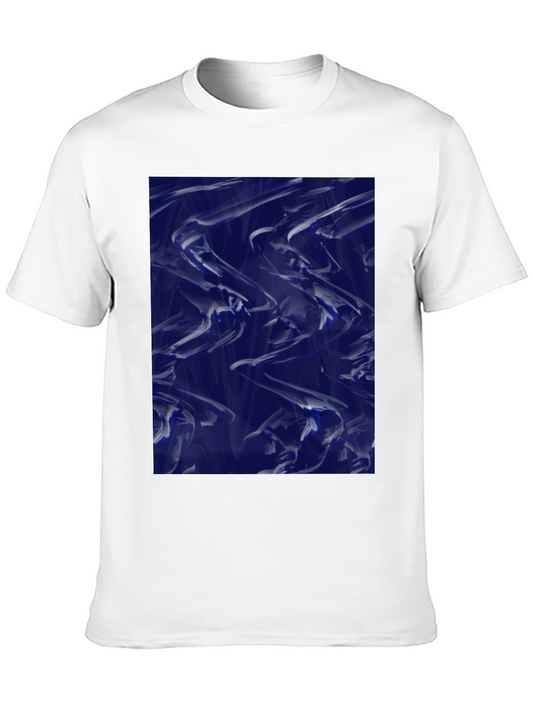 Abstract Blue Fluid Art Graphic Black T-Shirt