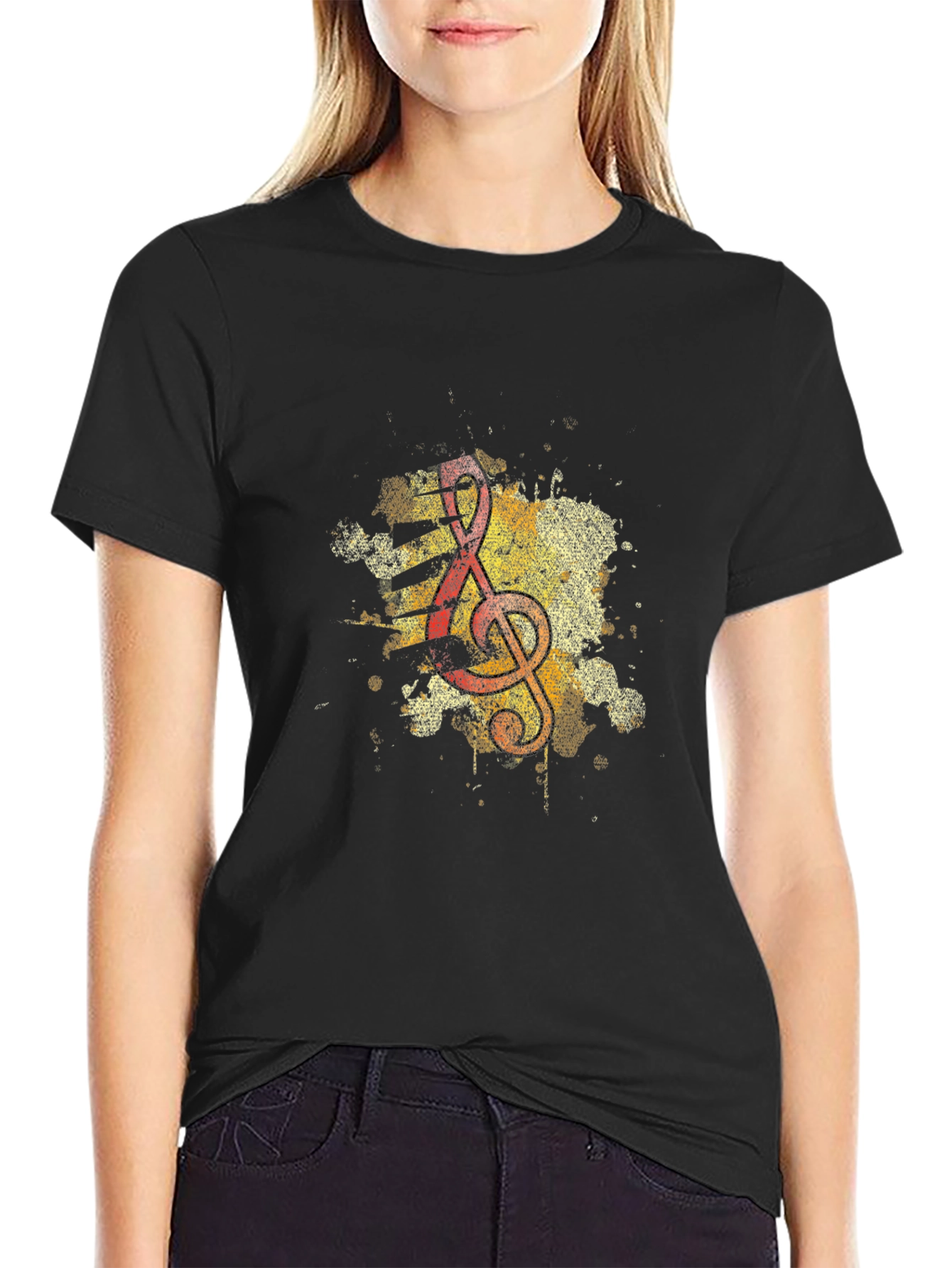 Musical Note Graphic Tee - Artistic Design Black T-Shirt