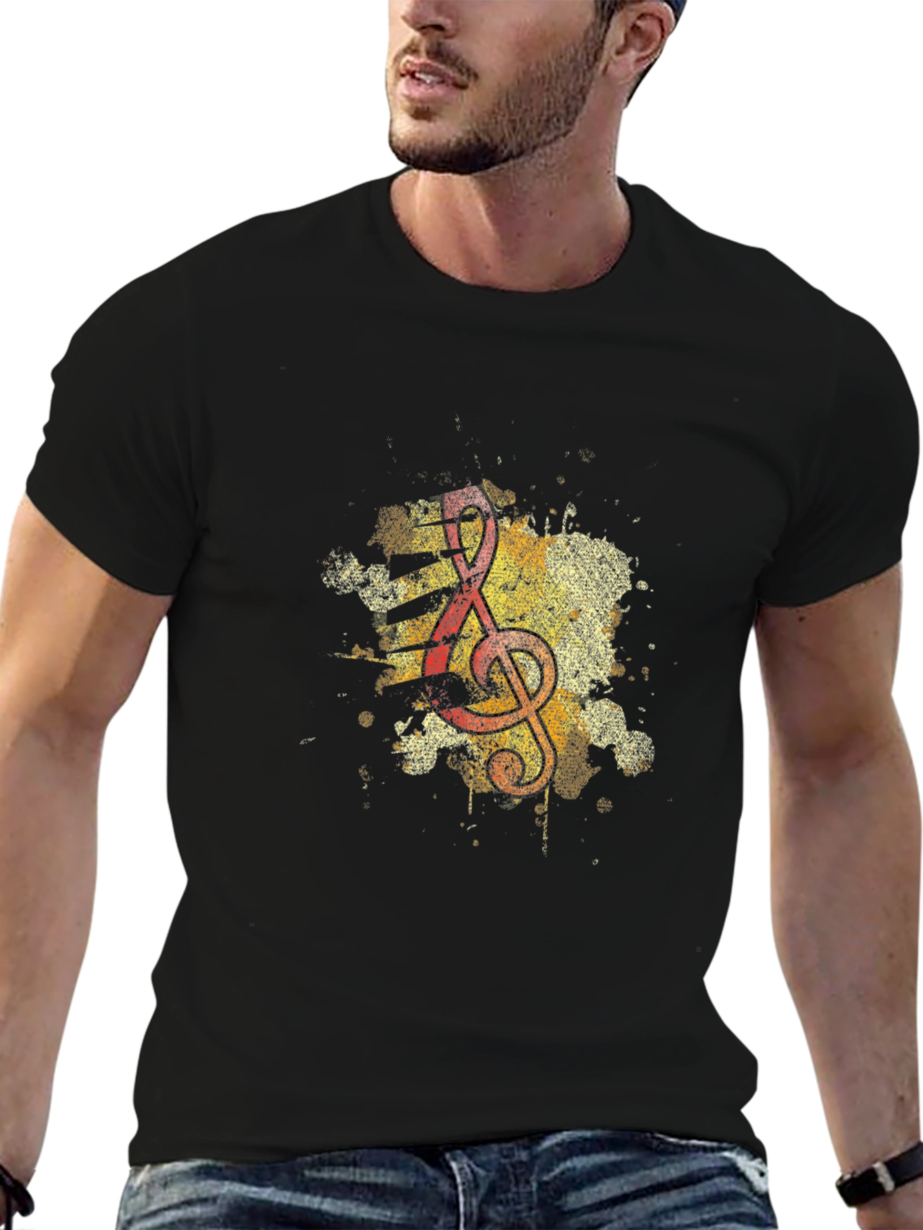 Musical Note Graphic Tee - Artistic Design Black T-Shirt