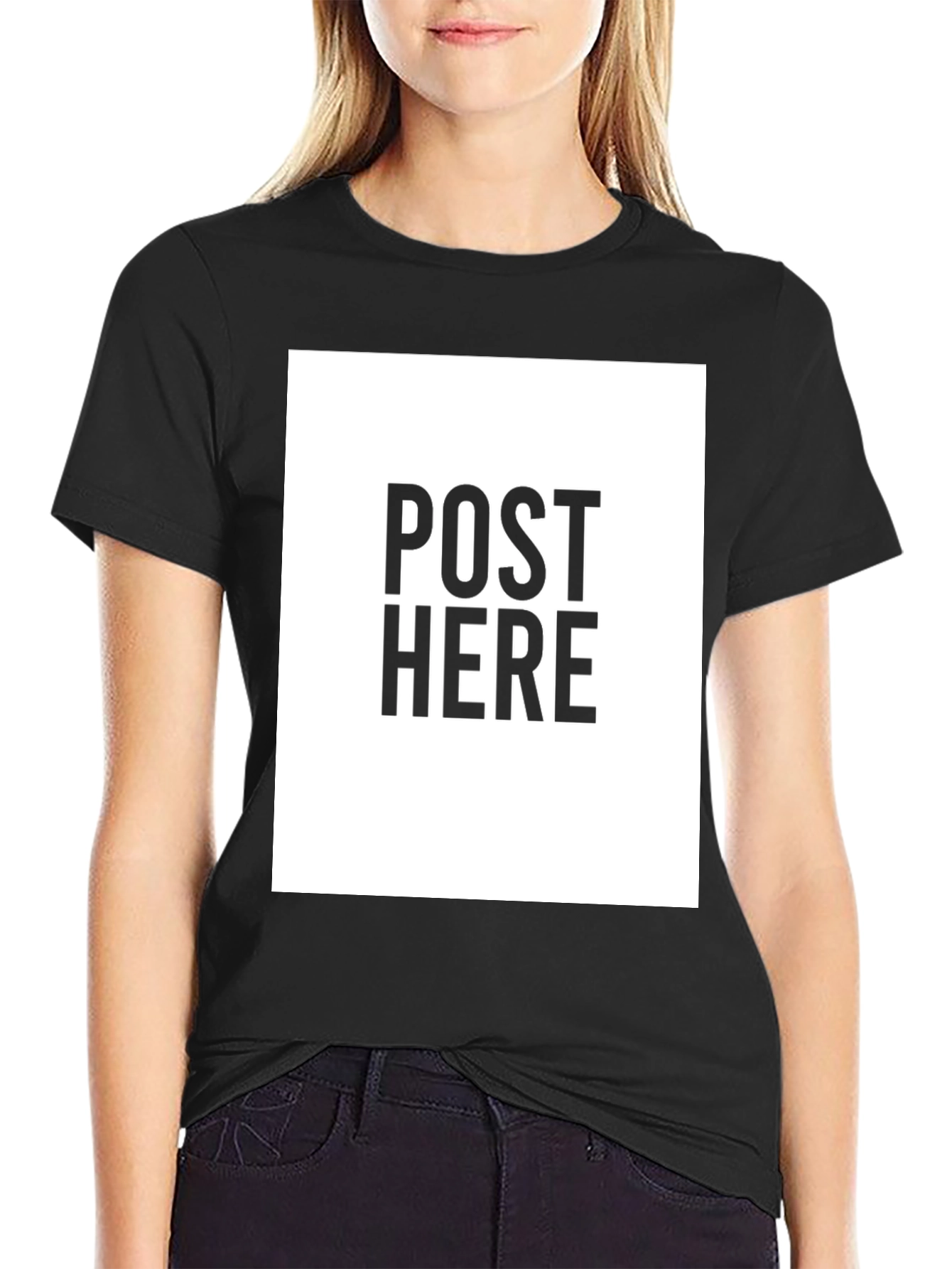 Black Tee: Post Here Graphic Print Casual Wear