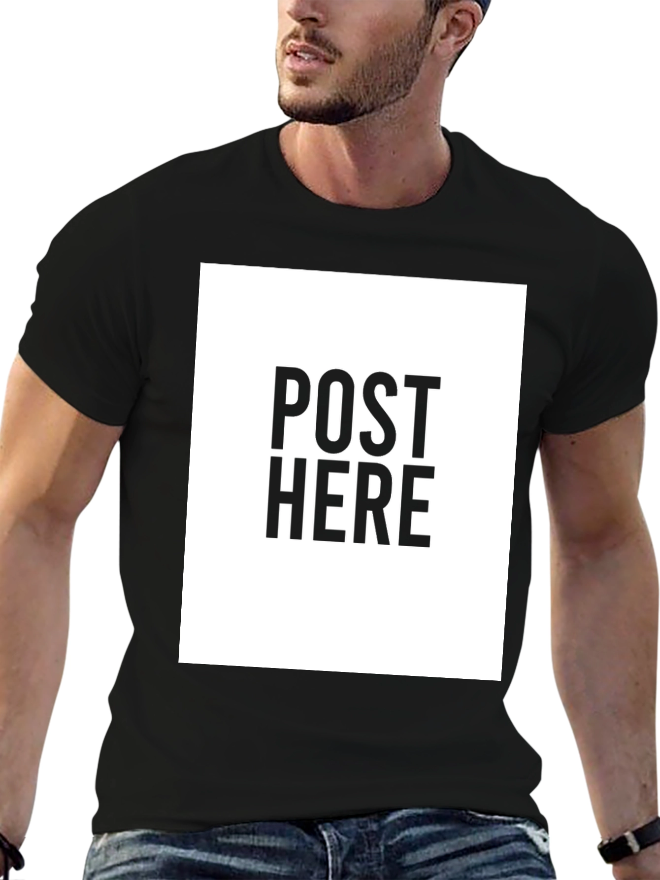 Black Tee: Post Here Graphic Print Casual Wear
