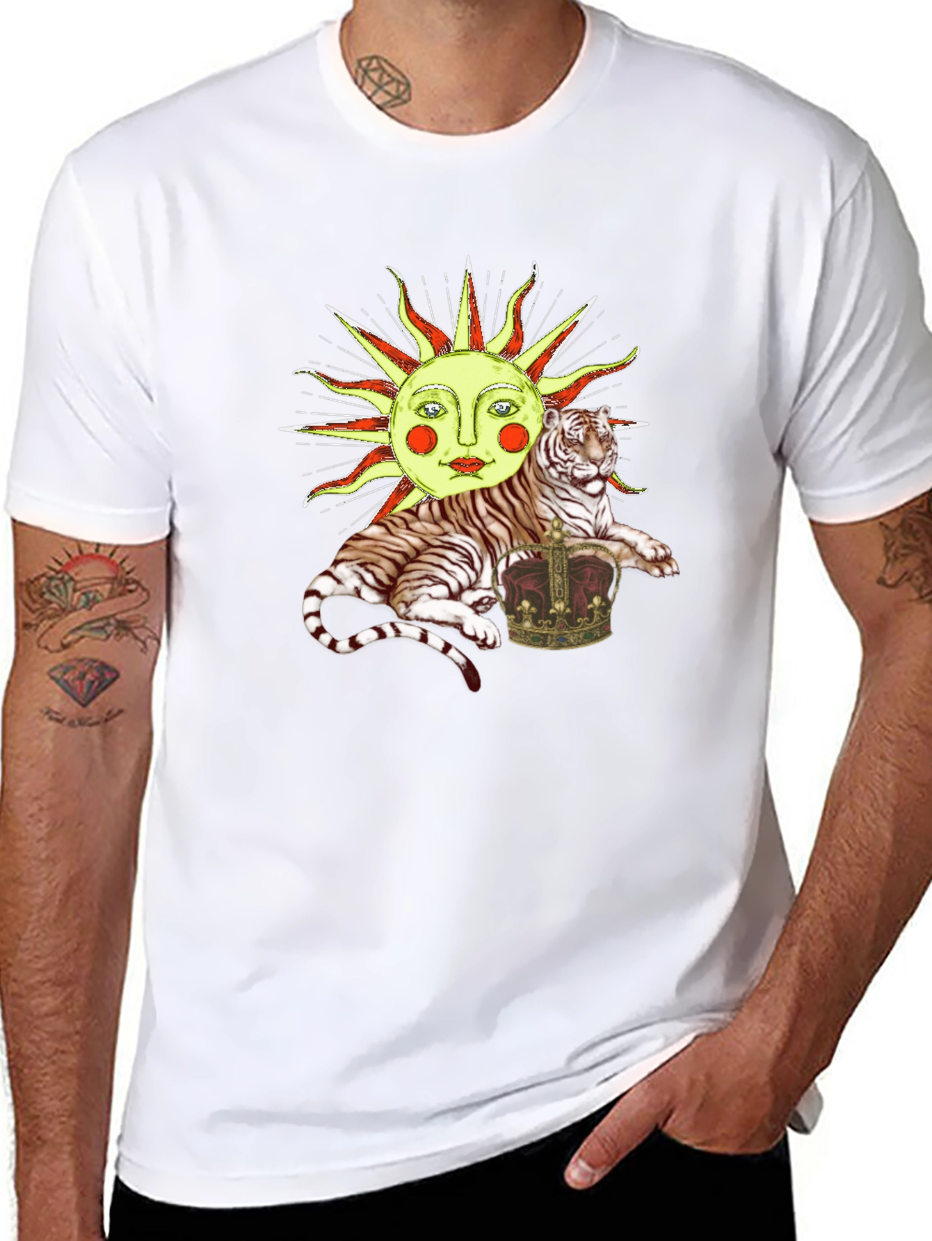 Sun Tiger Crown Graphic Tee - Unique Design