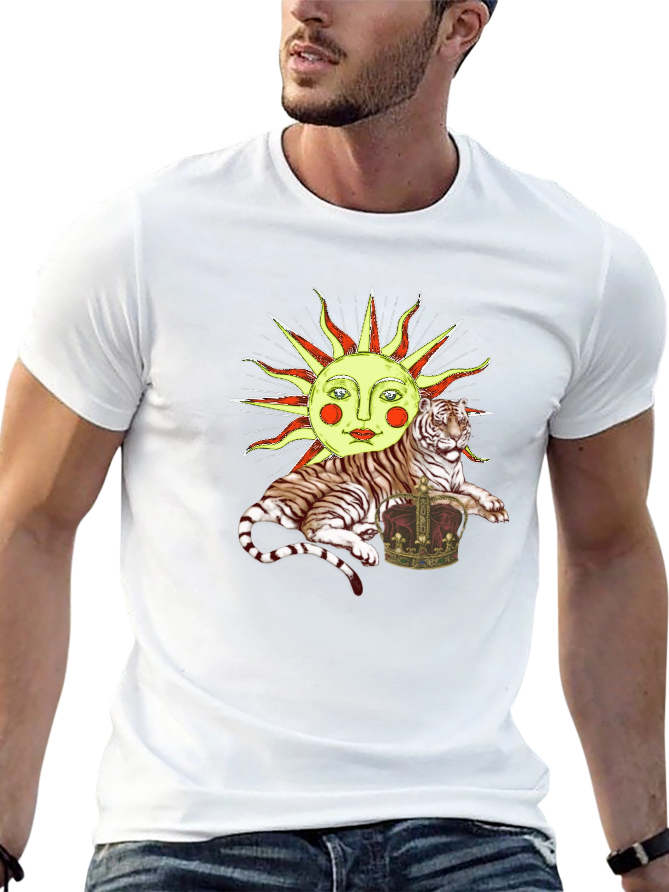 Sun Tiger Crown Graphic Tee - Unique Design