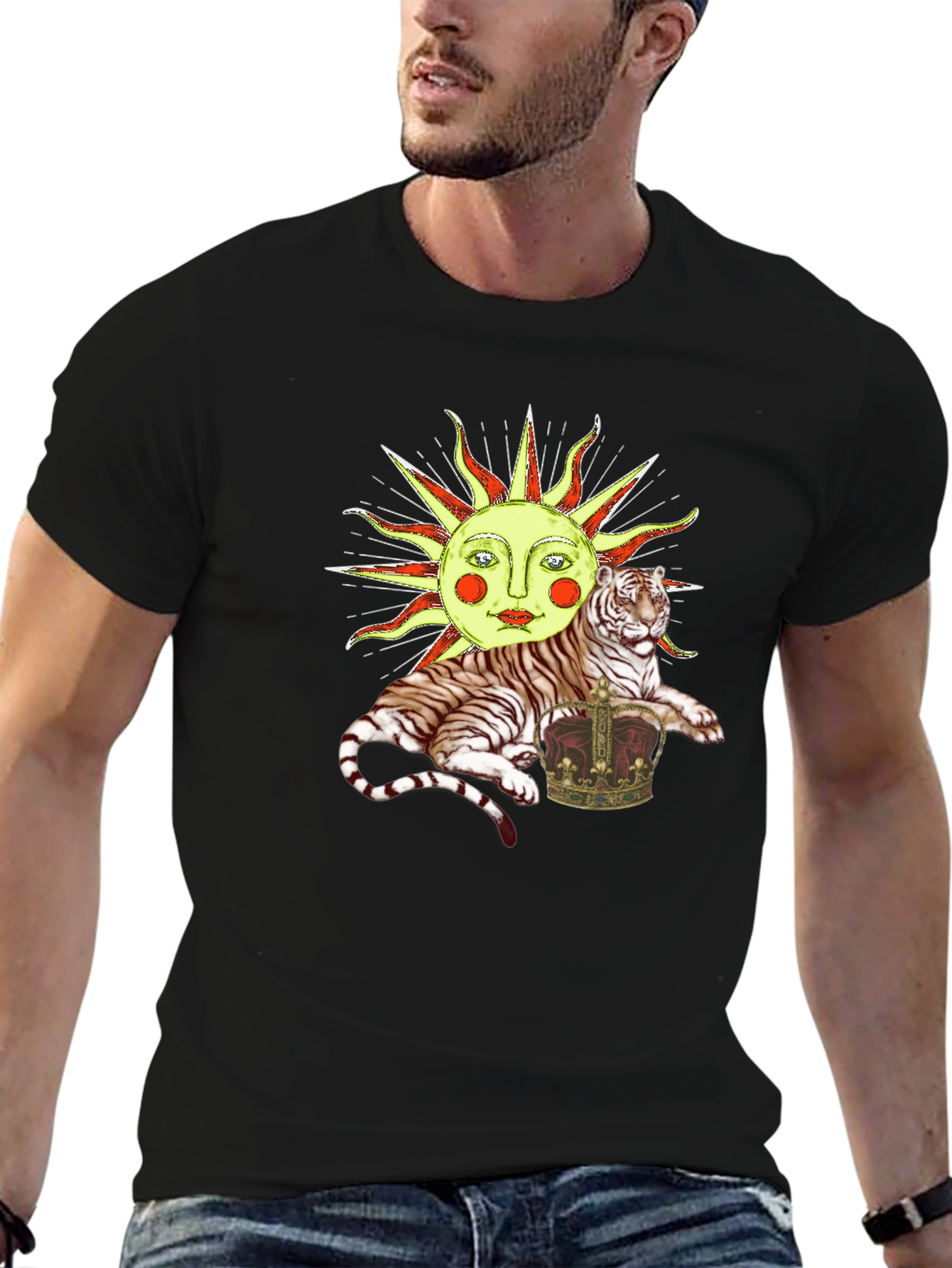 Sun Tiger Crown Graphic Tee - Unique Design
