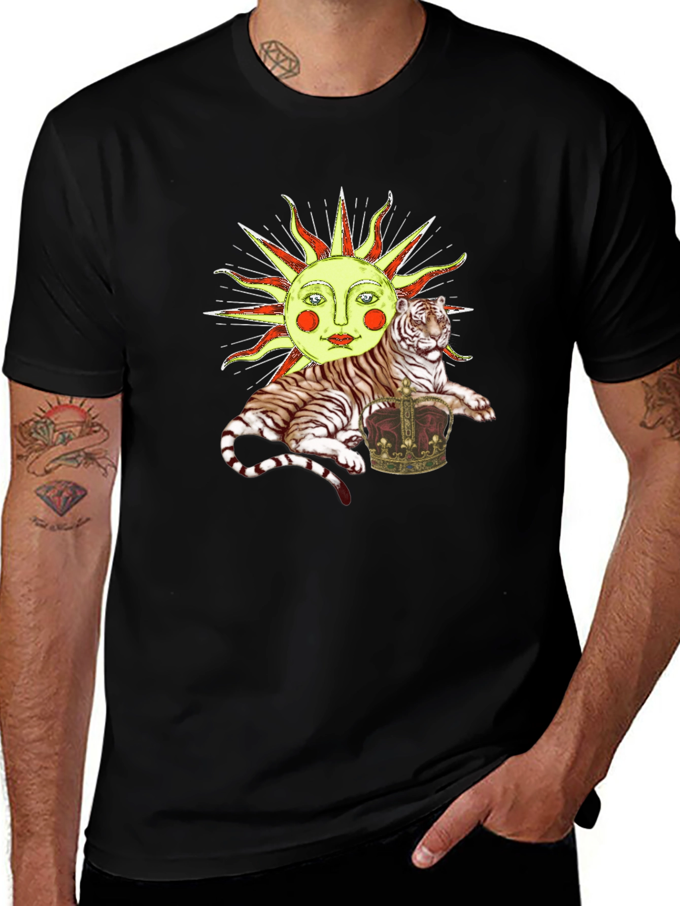 Sun Tiger Crown Graphic Tee - Unique Design