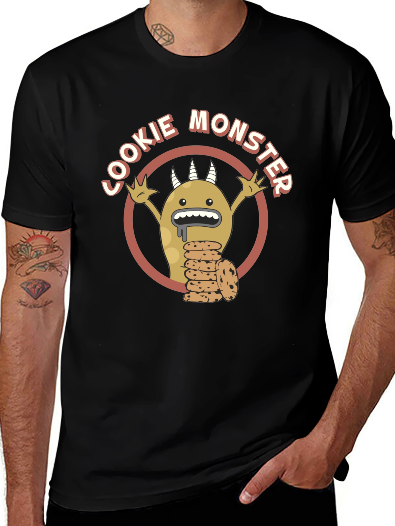 Cookie Monster Graphic Tee - Black Cotton T-Shirt