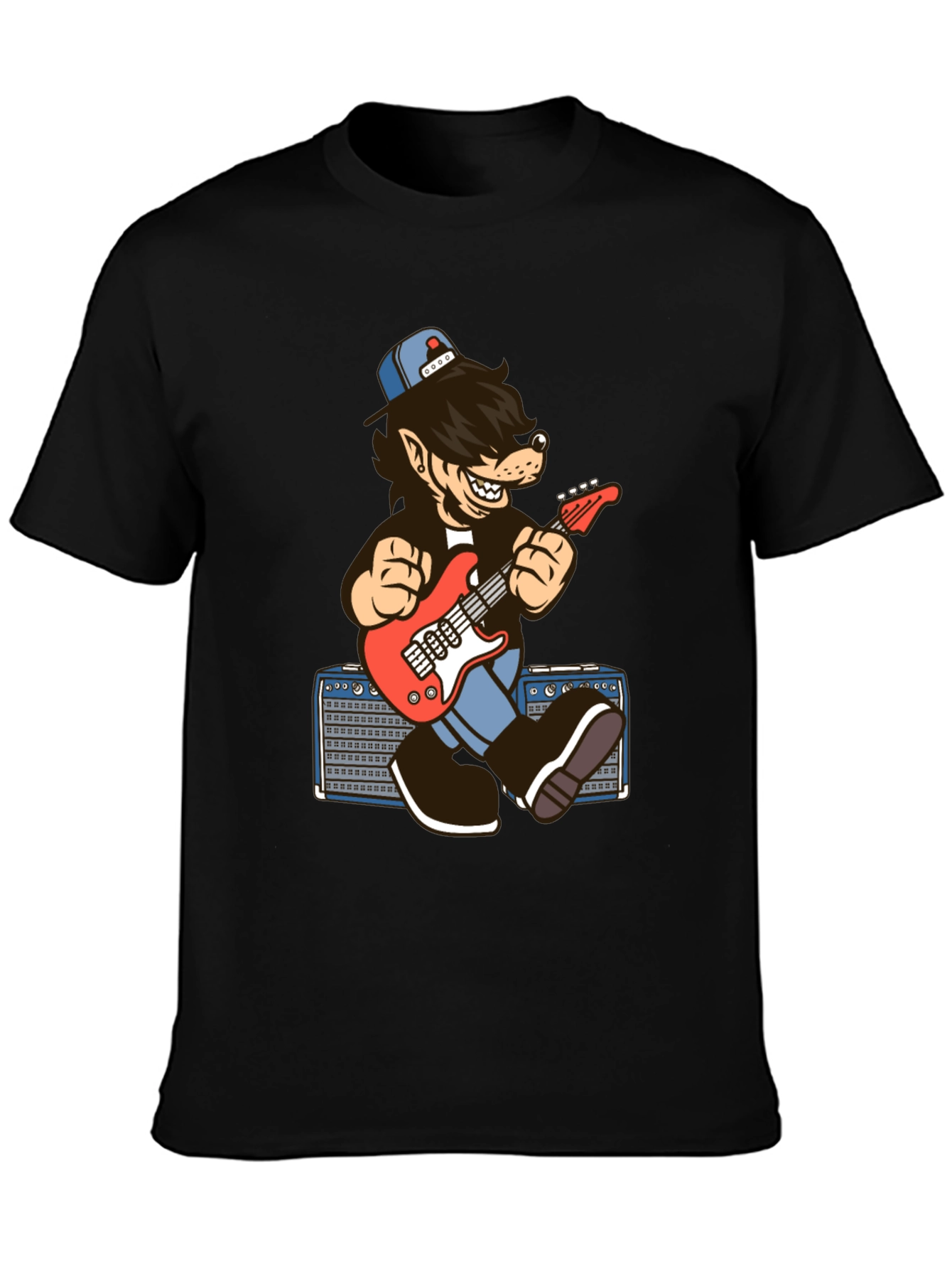 Cool Cartoon Wolf Guitarist T-Shirt