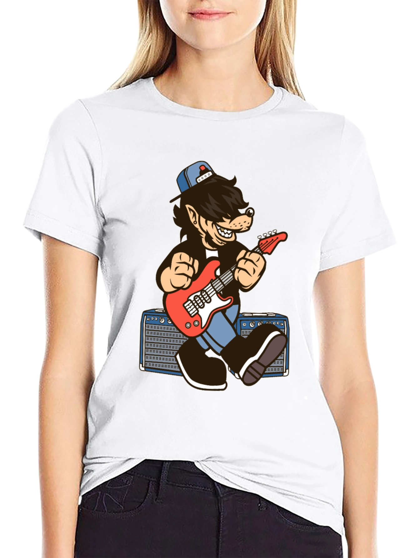 Cool Cartoon Wolf Guitarist T-Shirt