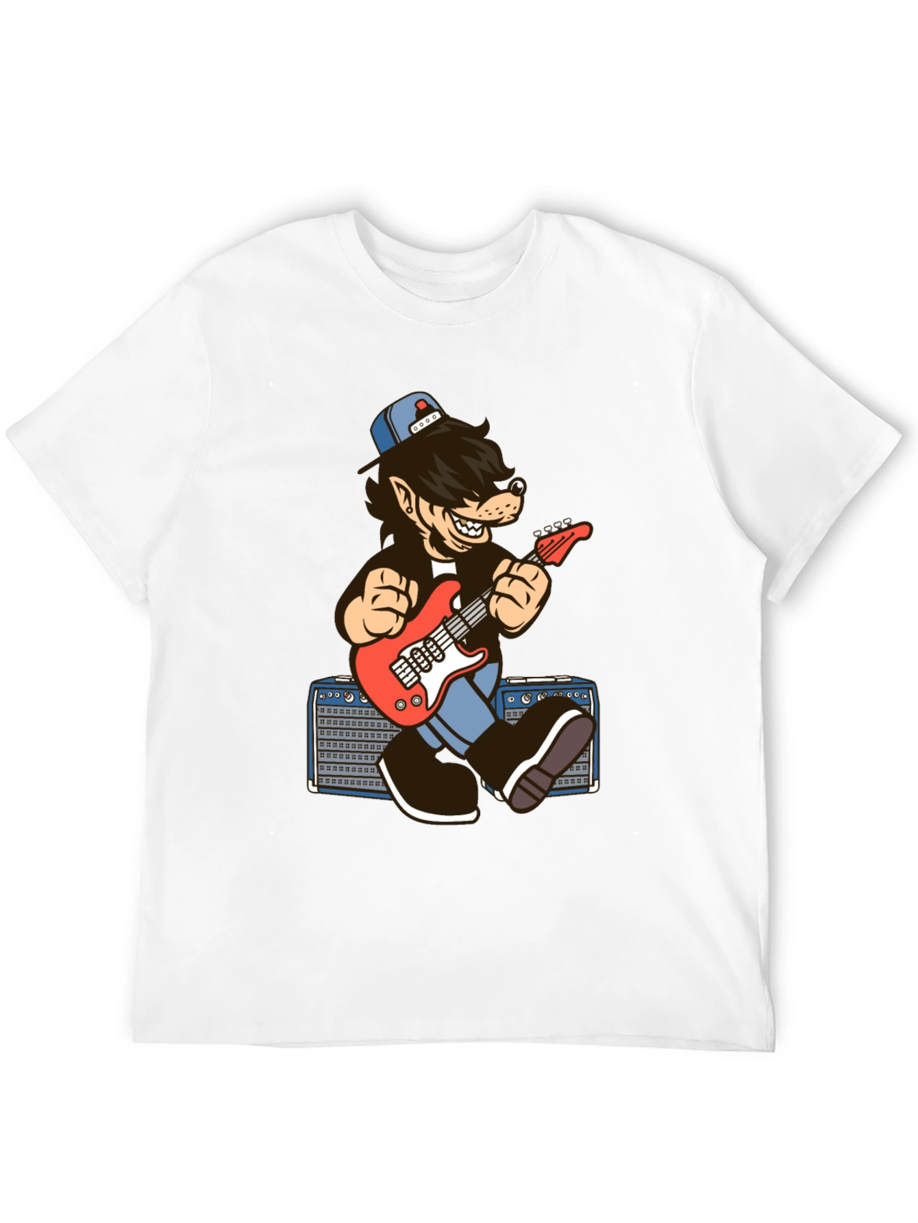 Cool Cartoon Wolf Guitarist T-Shirt