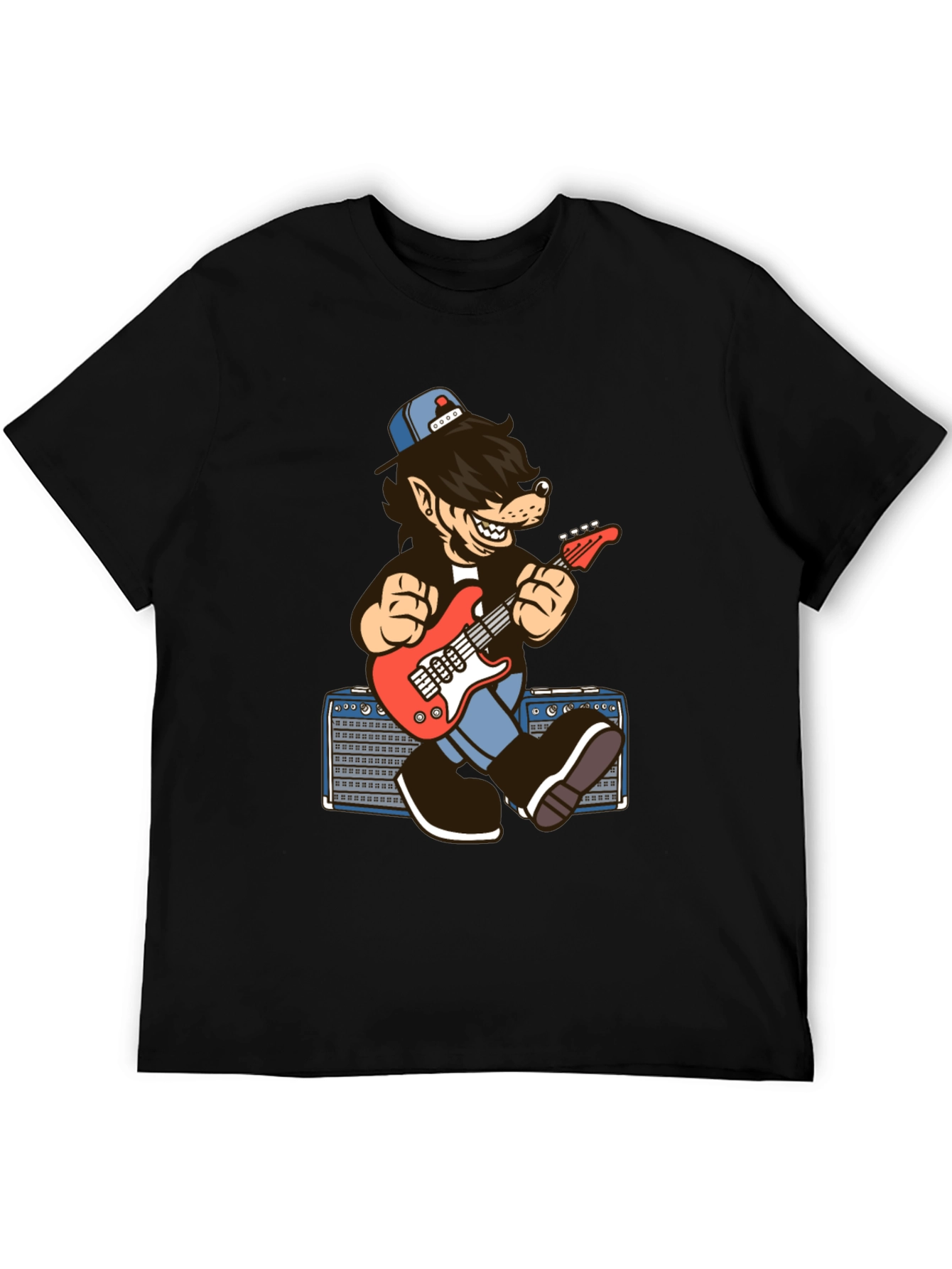 Cool Cartoon Wolf Guitarist T-Shirt