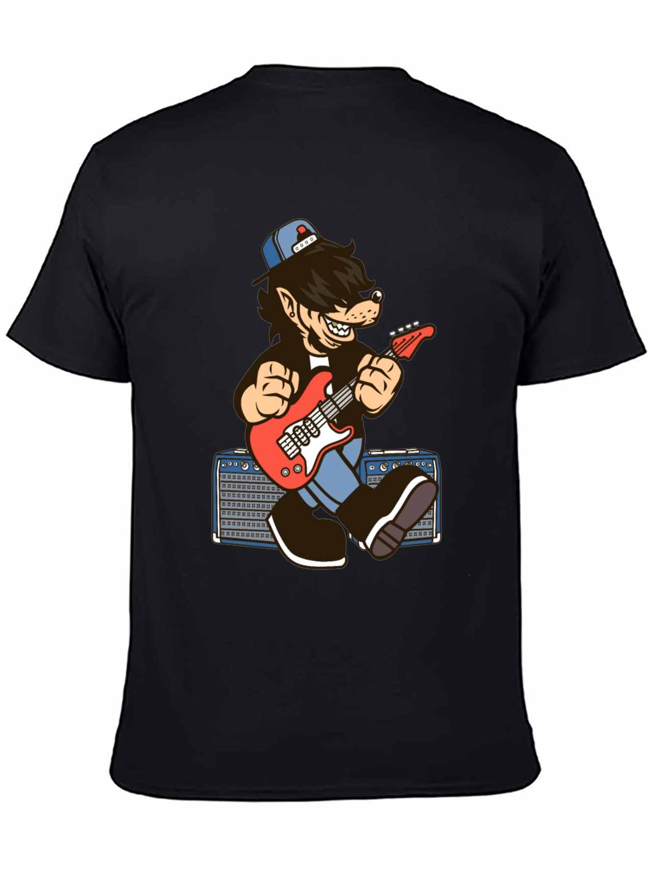 Cool Cartoon Wolf Guitarist T-Shirt