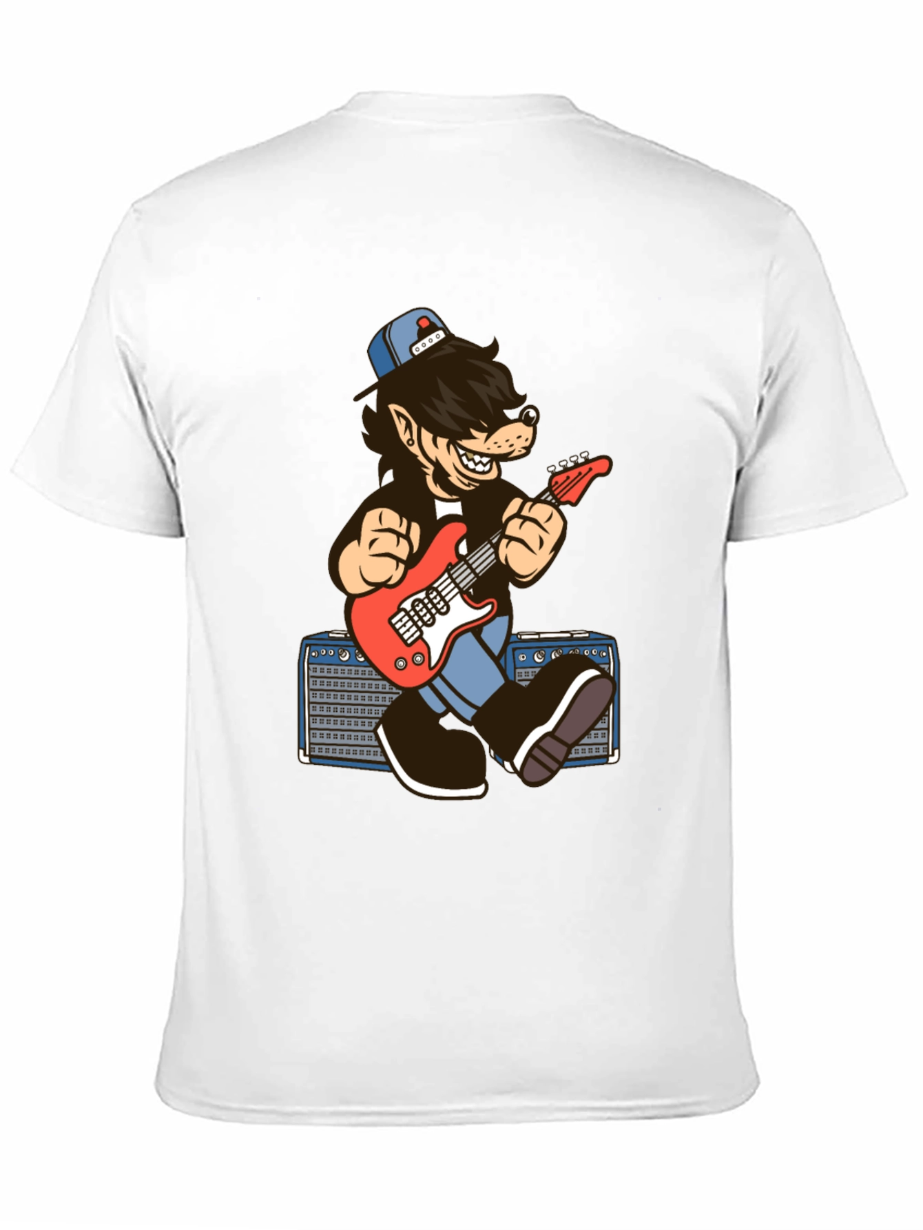 Cool Cartoon Wolf Guitarist T-Shirt
