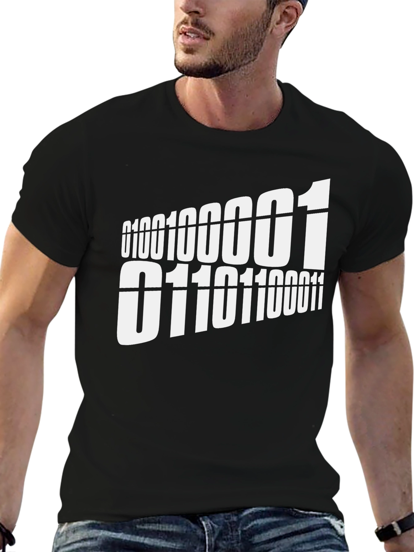 Binary Code Graphic Tee - Black Cotton T-Shirt