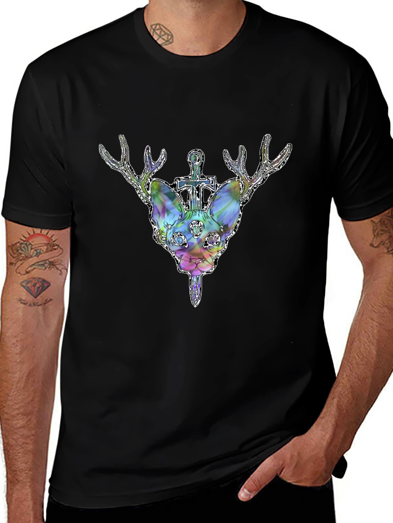 Mystic Deer Head Graphic Black T-Shirt