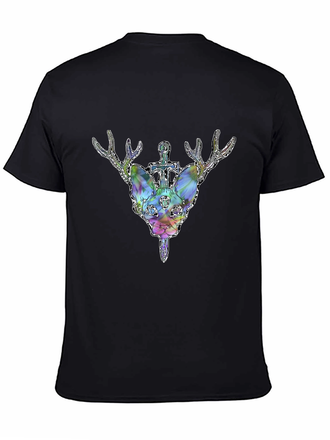 Mystic Deer Head Graphic Black T-Shirt