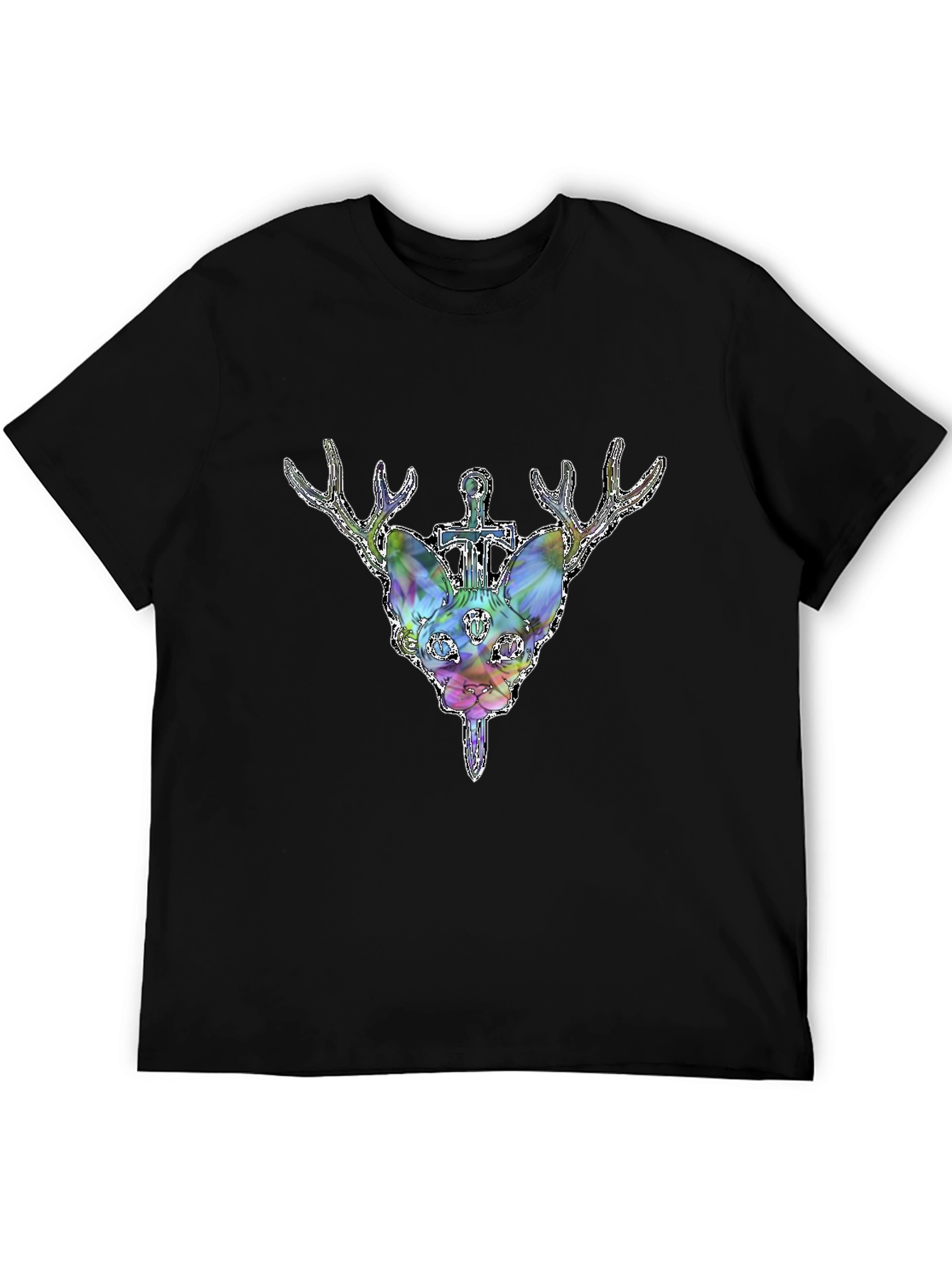 Mystic Deer Head Graphic Black T-Shirt