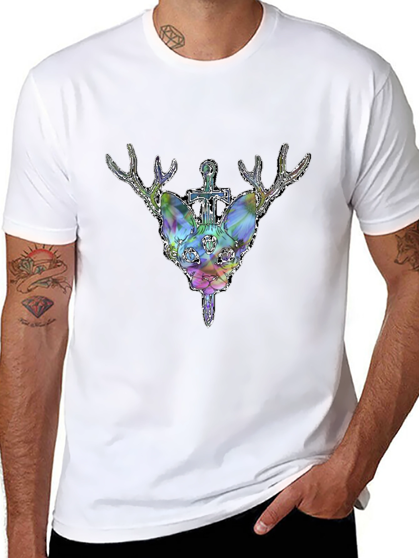 Mystic Deer Head Graphic Black T-Shirt
