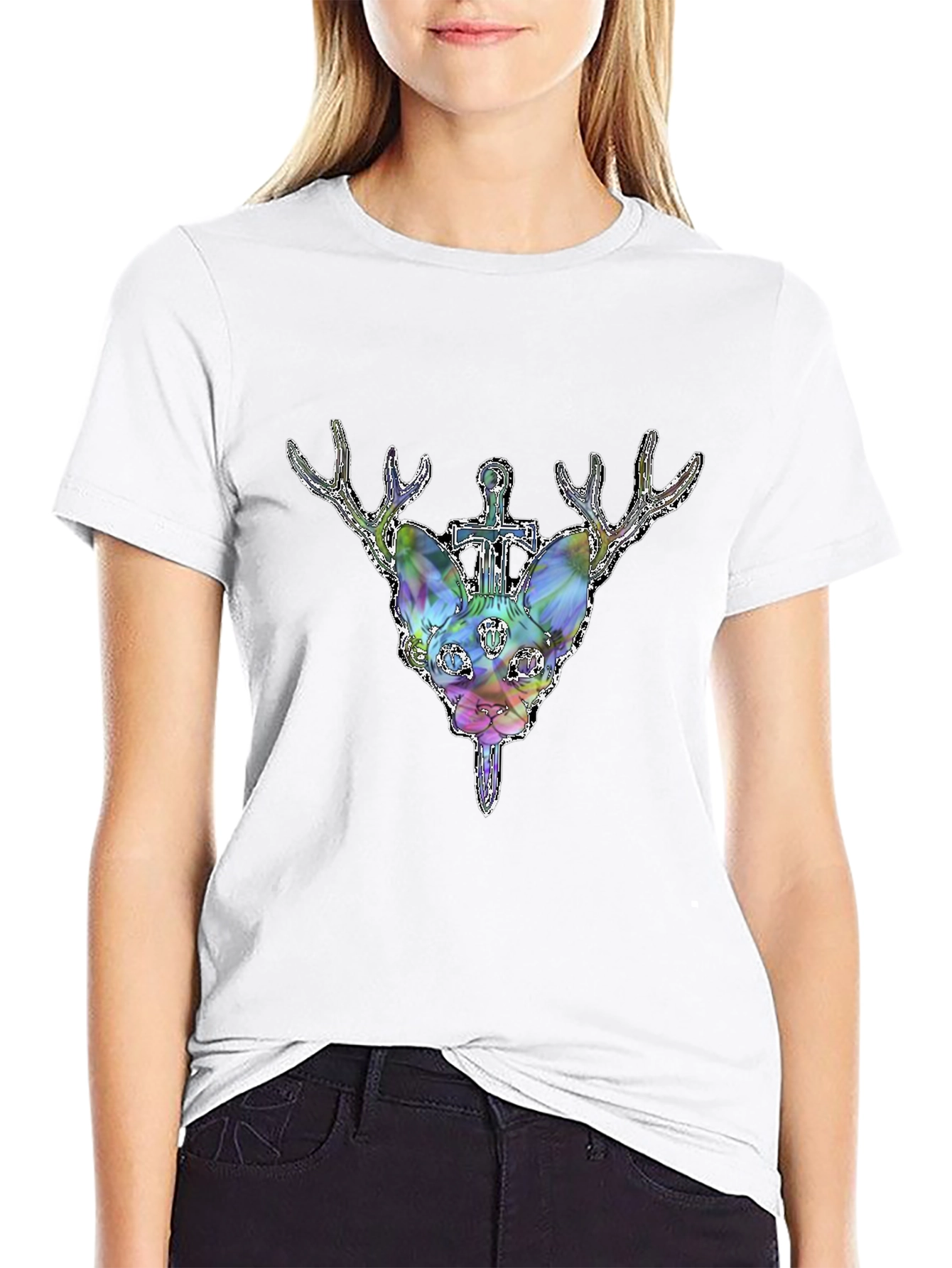 Mystic Deer Head Graphic Black T-Shirt