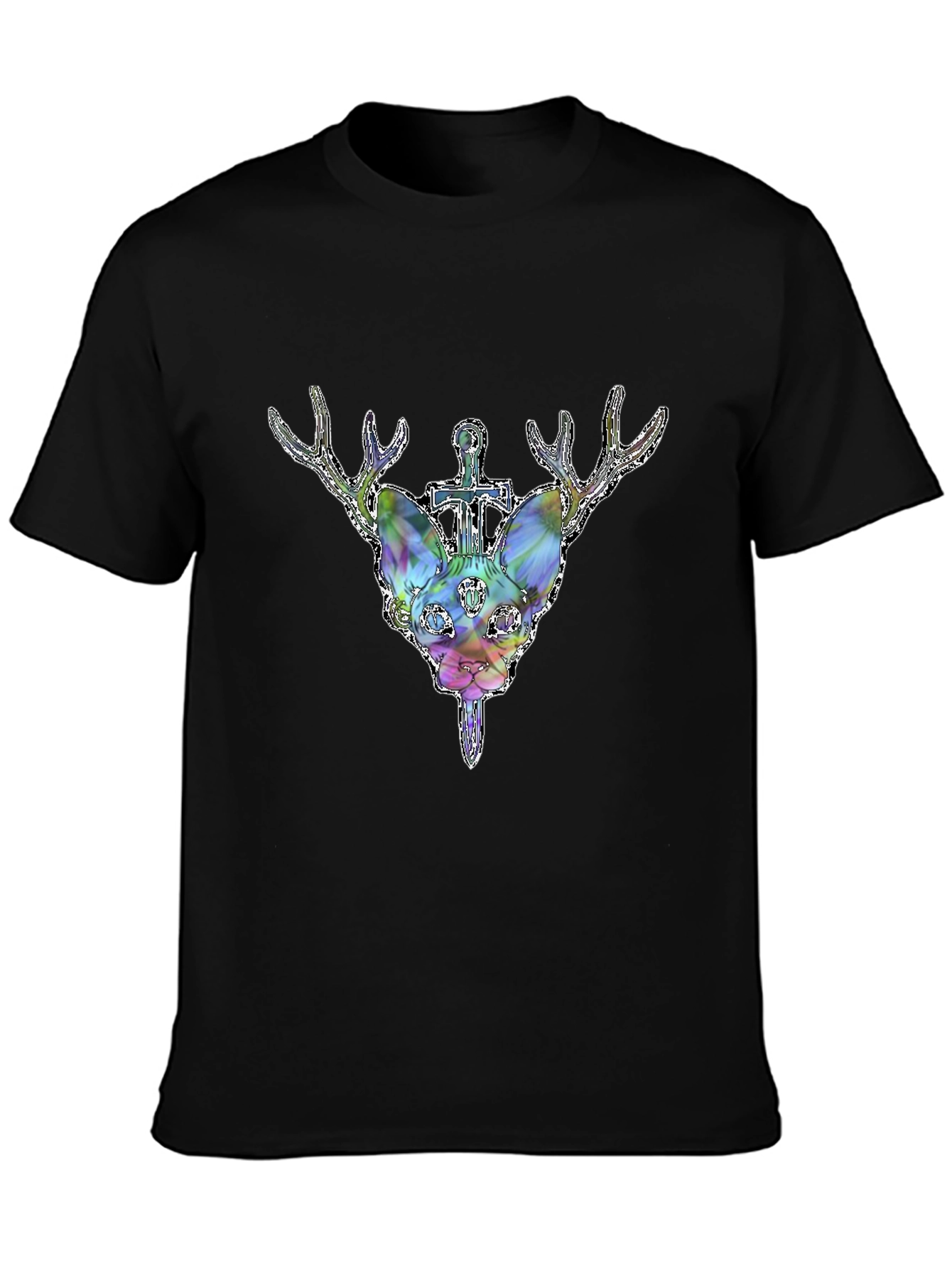Mystic Deer Head Graphic Black T-Shirt