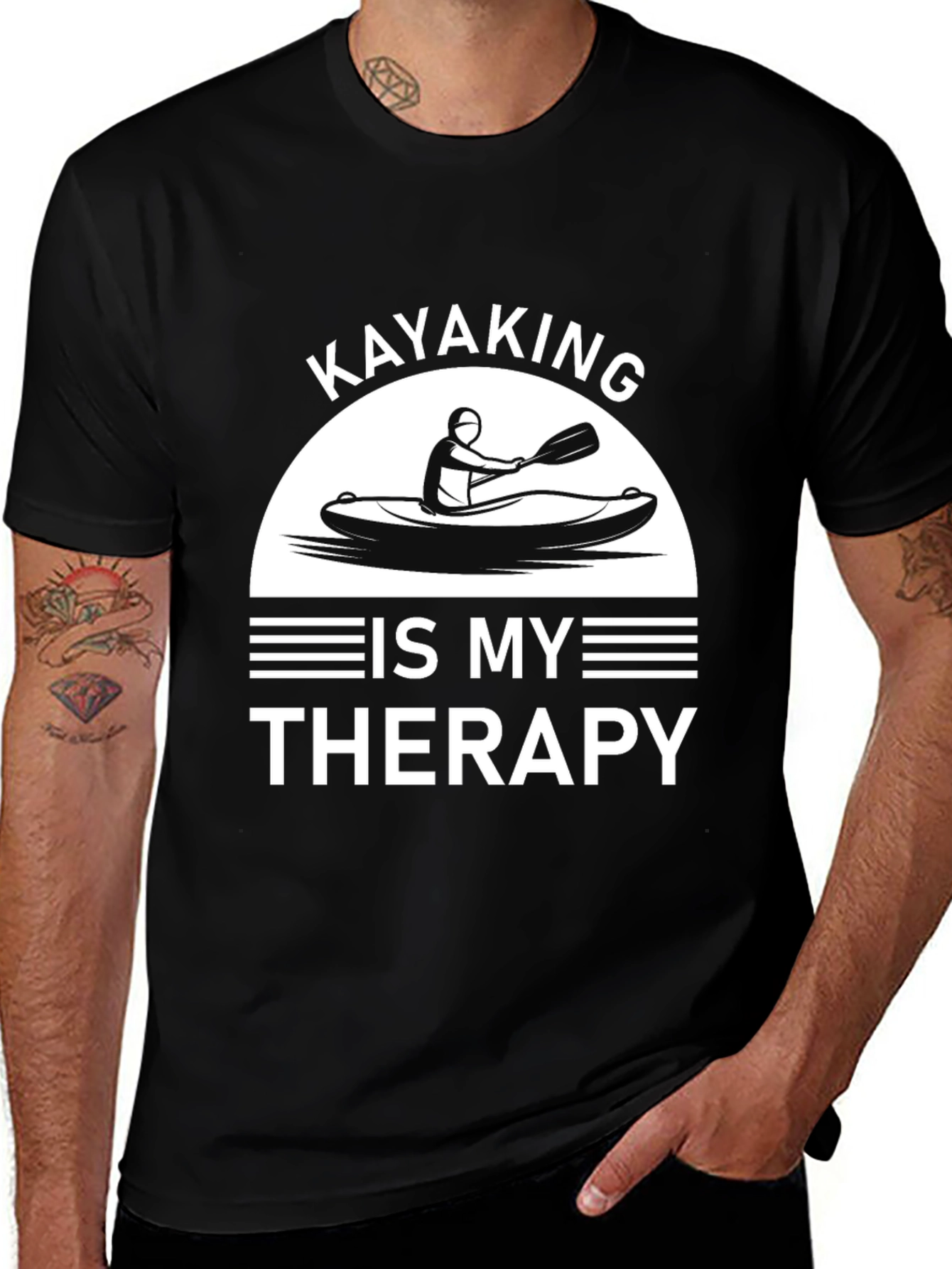 Kayaking is My Therapy T-Shirt - Black Cotton Tee